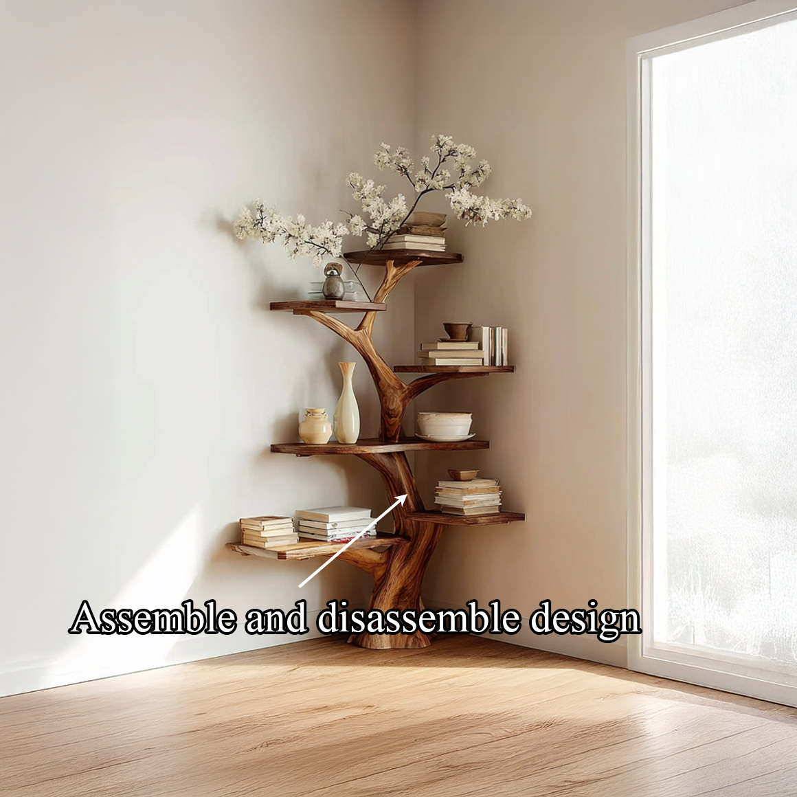 Rustic Corner Tree Bookshelf Living Room Wall SINLSATB309