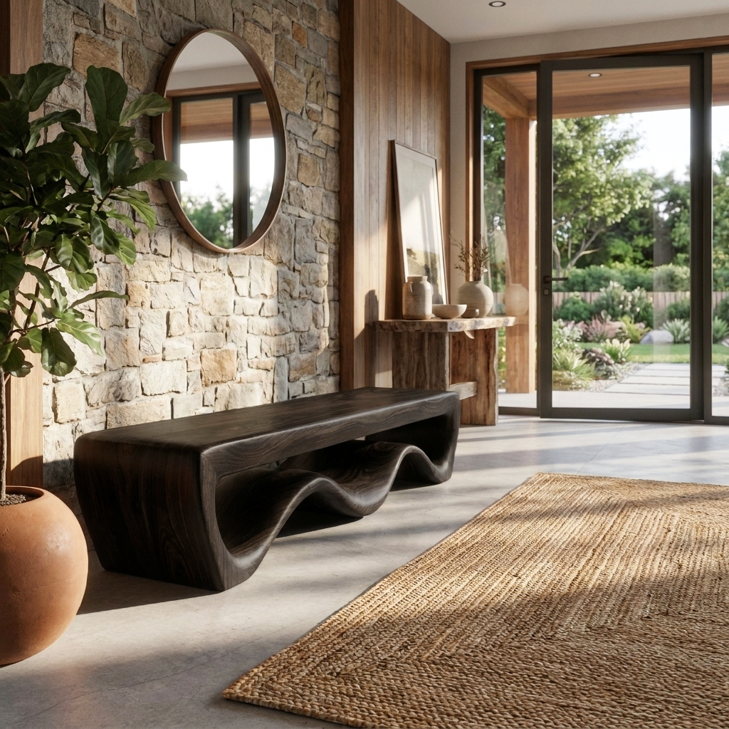 Modern Wooden Bench With Flowing Base For Hallway RTTHTTCHR100