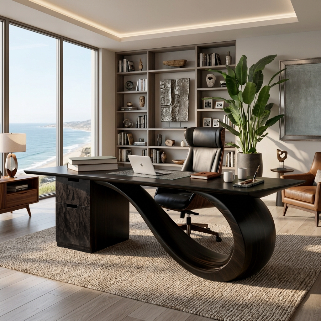 Modern Wooden Desk With Curved Base For Office RTTHTTDE075