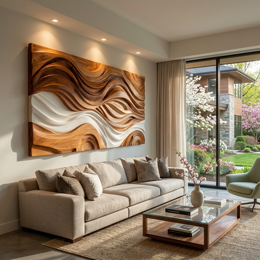 Modern Natural Wood Wall Art Wave Design For Living Room RTTHTTWA122