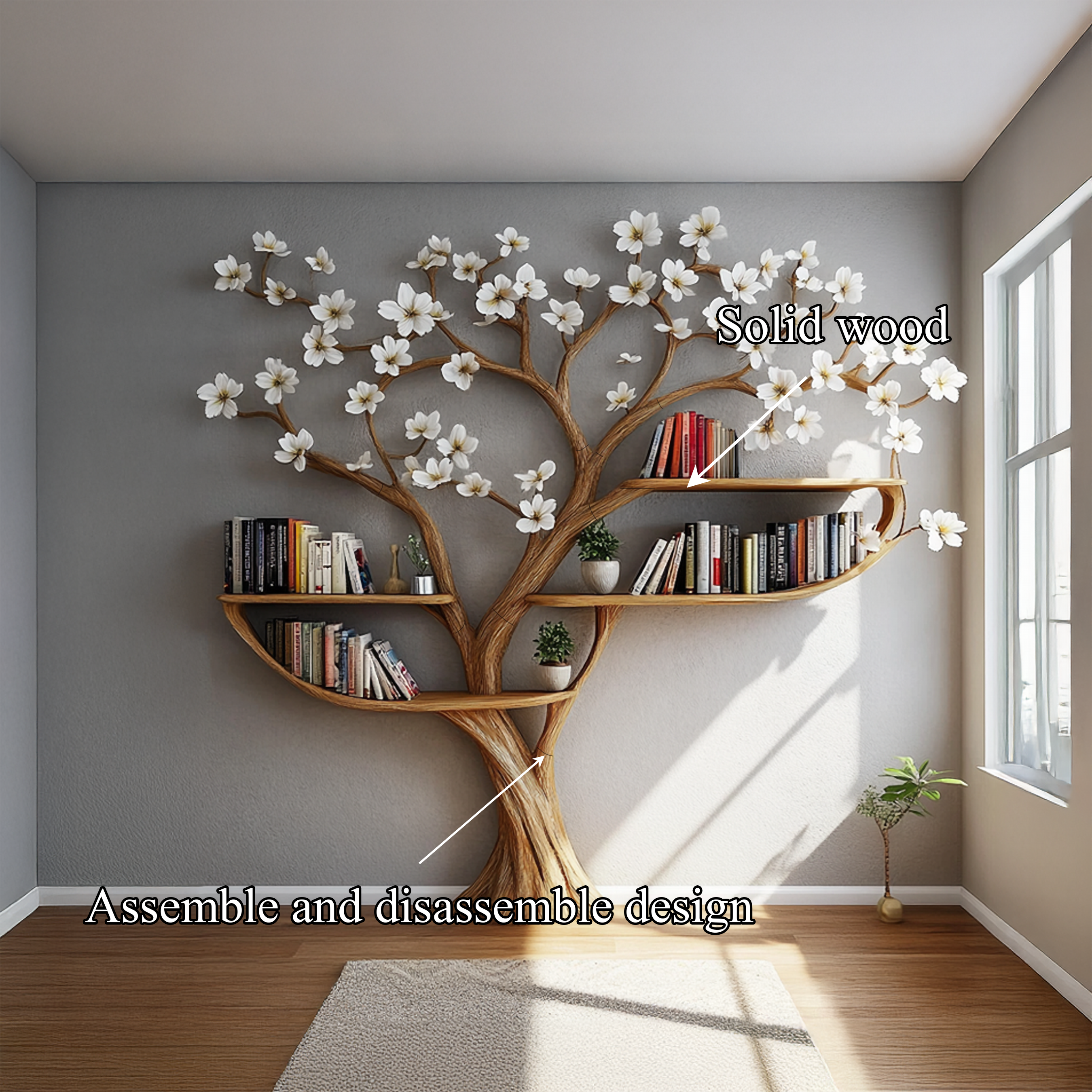 Rustic Tree Bookshelf Living Room Or Bedroom Flower Design SINLSATB456