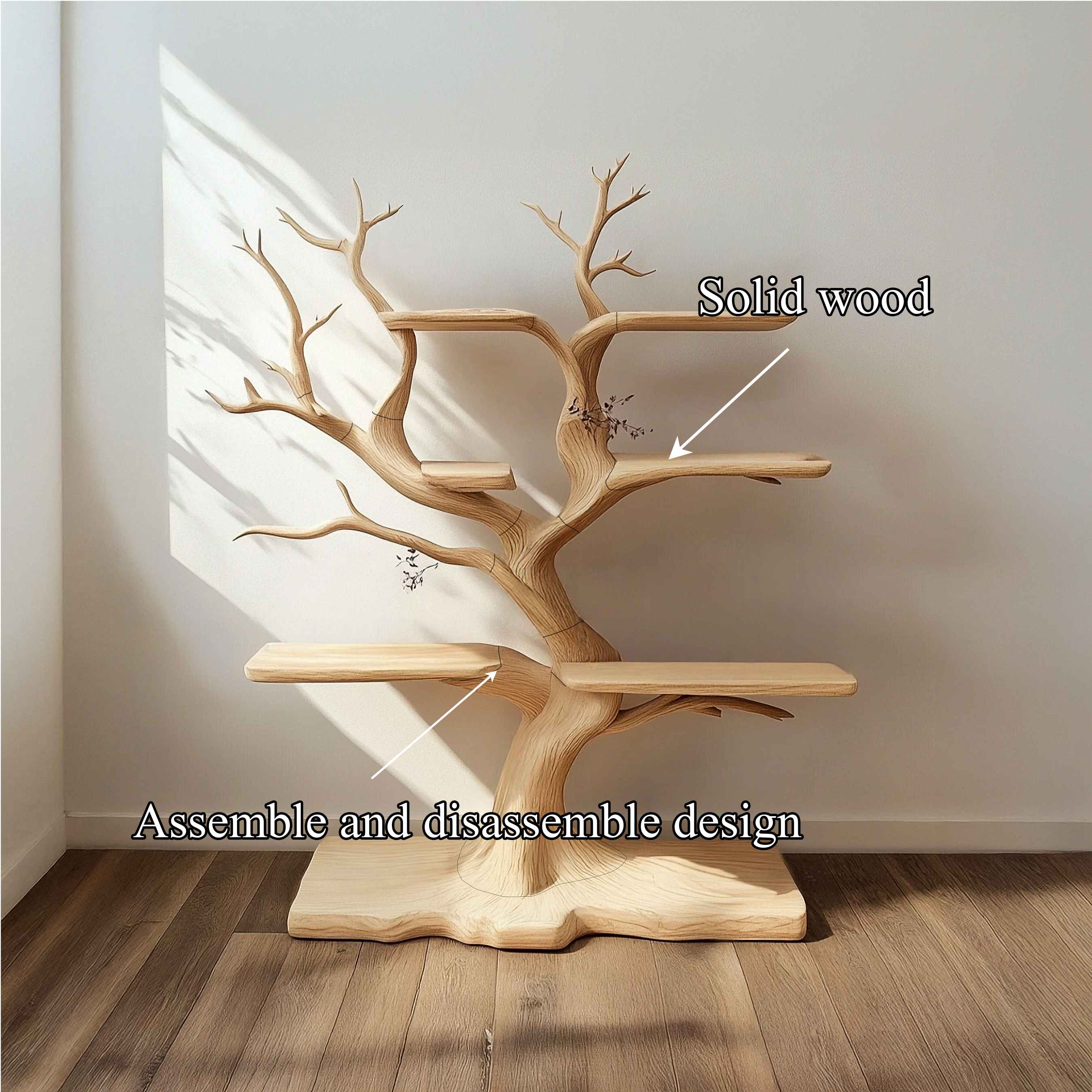 Rustic Organic Standing Tree Shelf Living Room Or Bedroom SINLSATB601