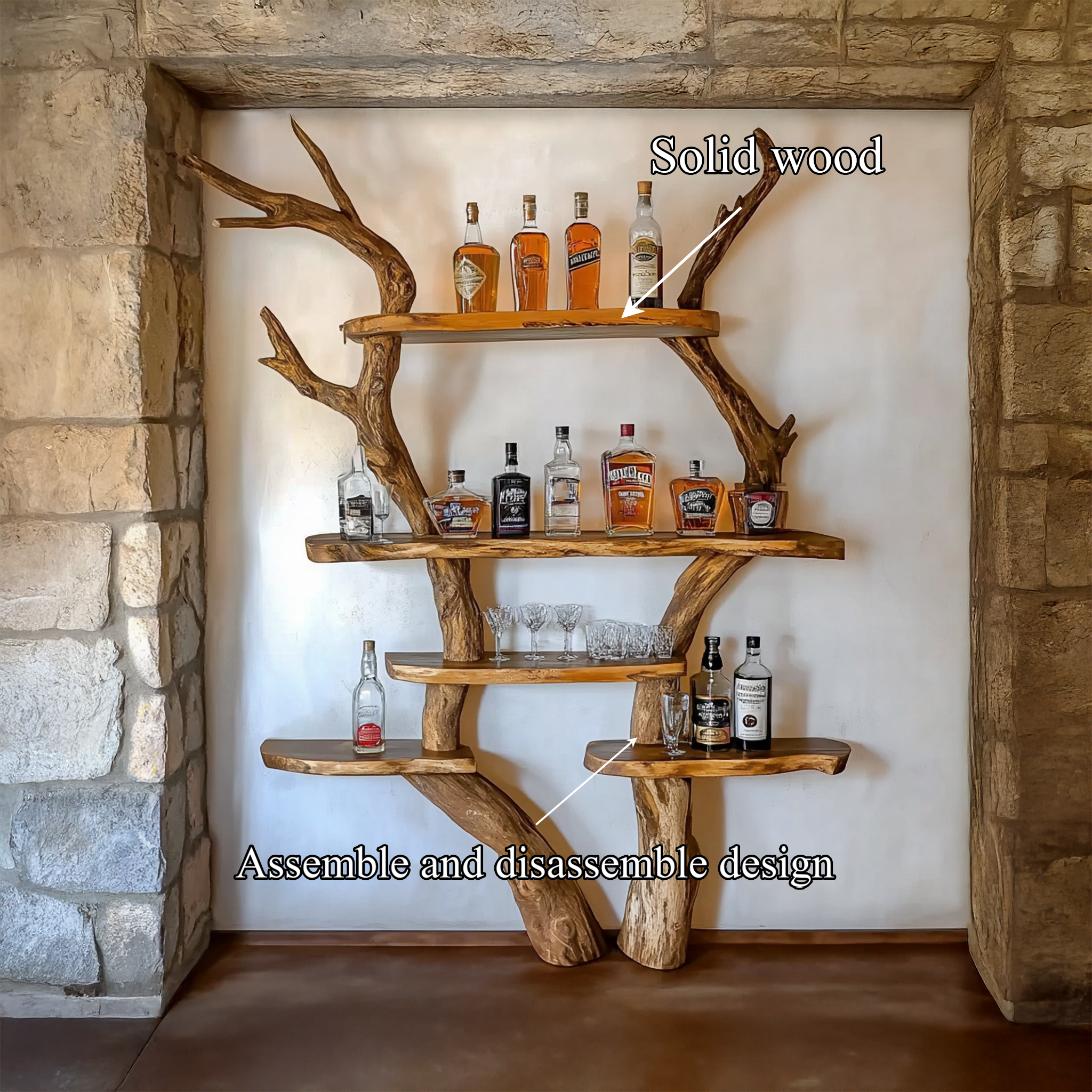Rustic Bar Tree Shelf Living Room And Home Bar SINLSATB694