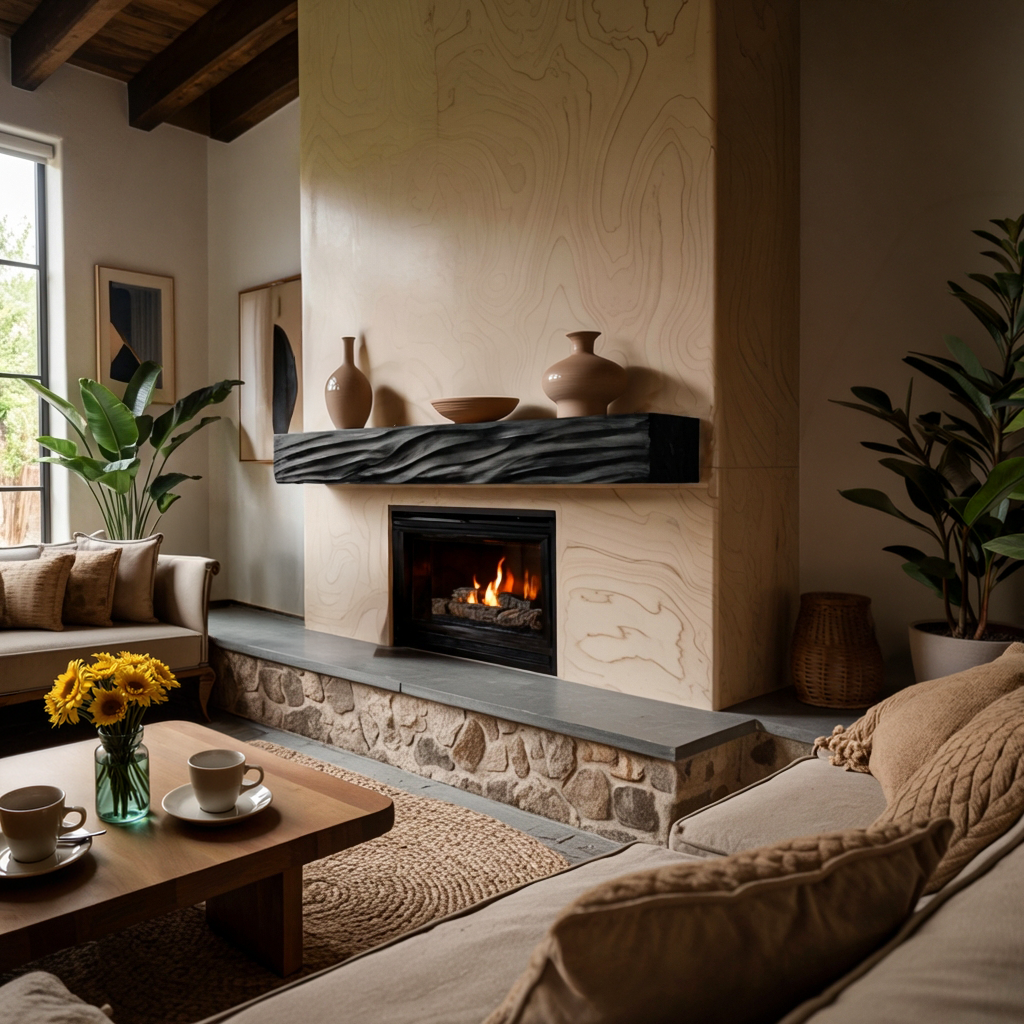 Rustic Wooden Floating Fireplace Shelf For Living Room Interior RTTHTTFS017