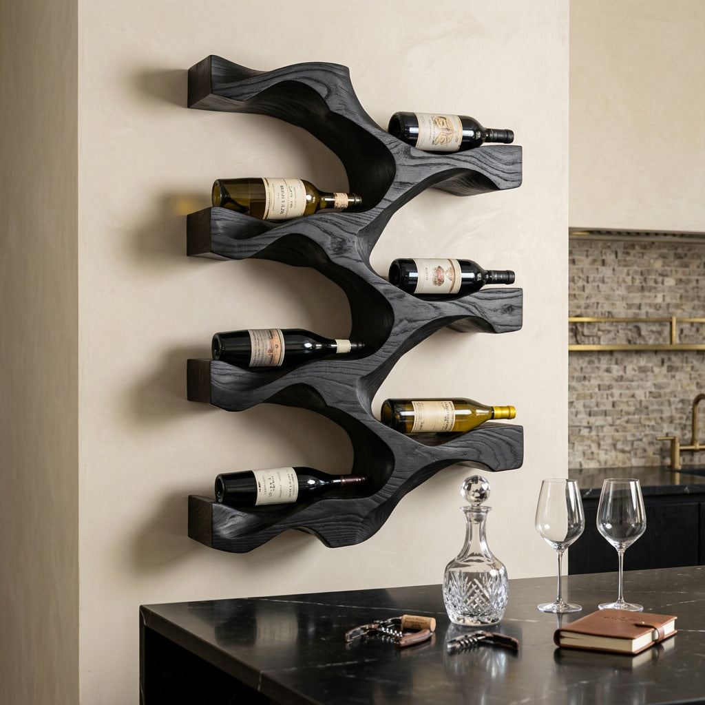 Artistic Natural Wood Wine Rack For Modern Kitchen Wall Decor RTTHHNWH010
