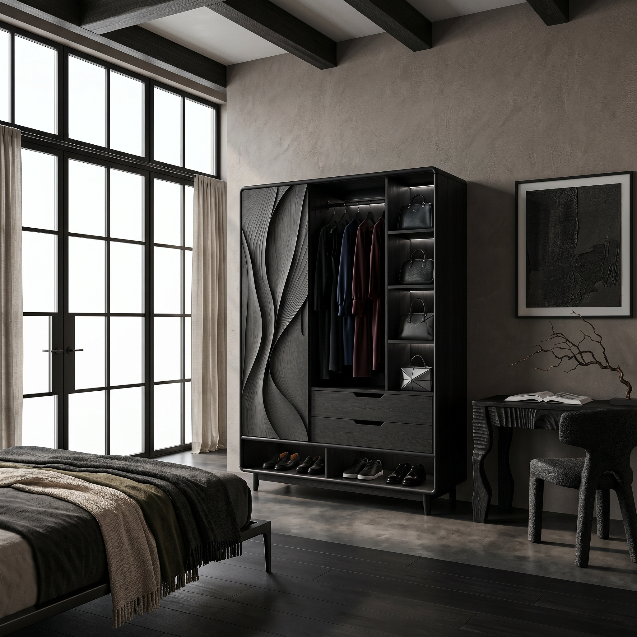 Contemporary Sculptural Form Armoire For Luxury Bedroom Interior SILDTTNWDE002
