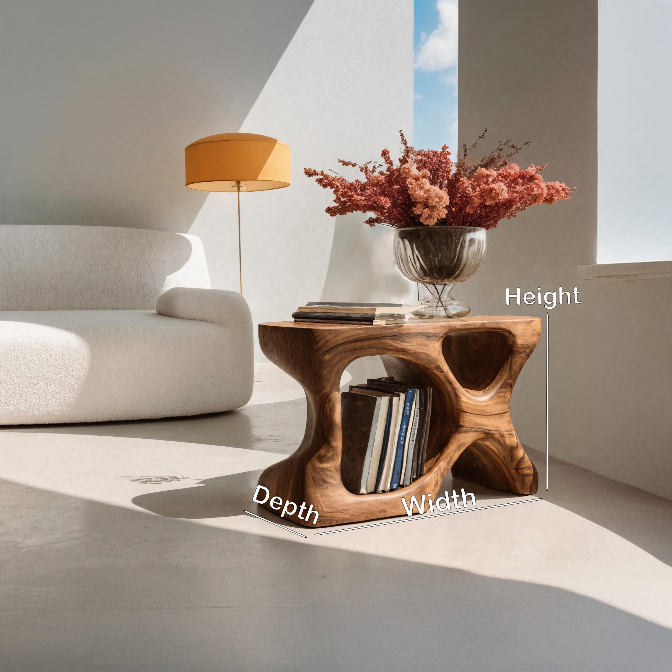 Minimalist Sculptural Wood Side Table With Storage For Living Room RTTHHNSTA017
