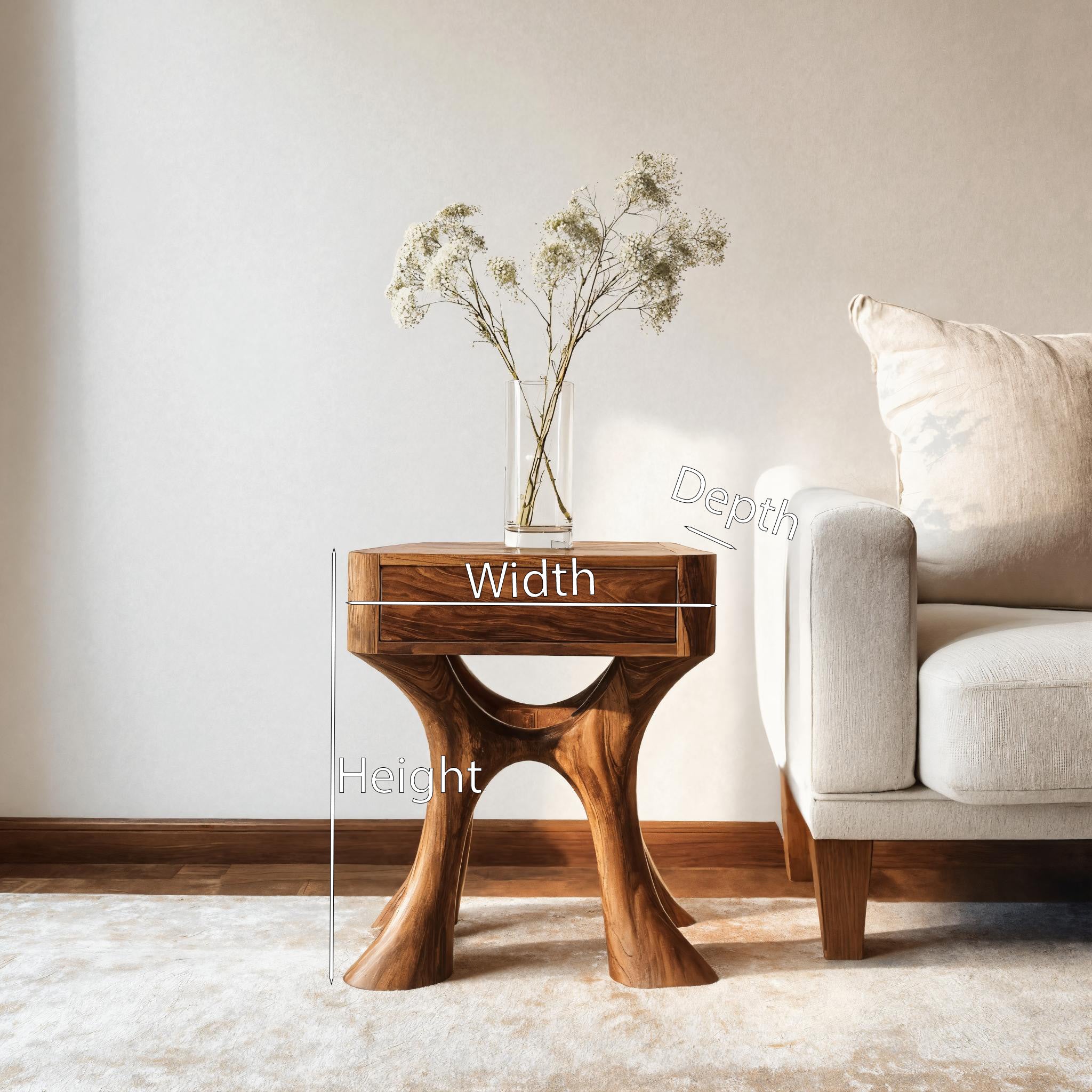 Unique Sculptural Side Table With Drawer For Living Room RTTHHNSTA001
