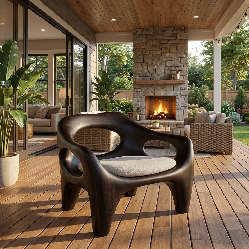 Modern Sculptural Natural Wood Accent Chair For Living Space RTTHTTACC022