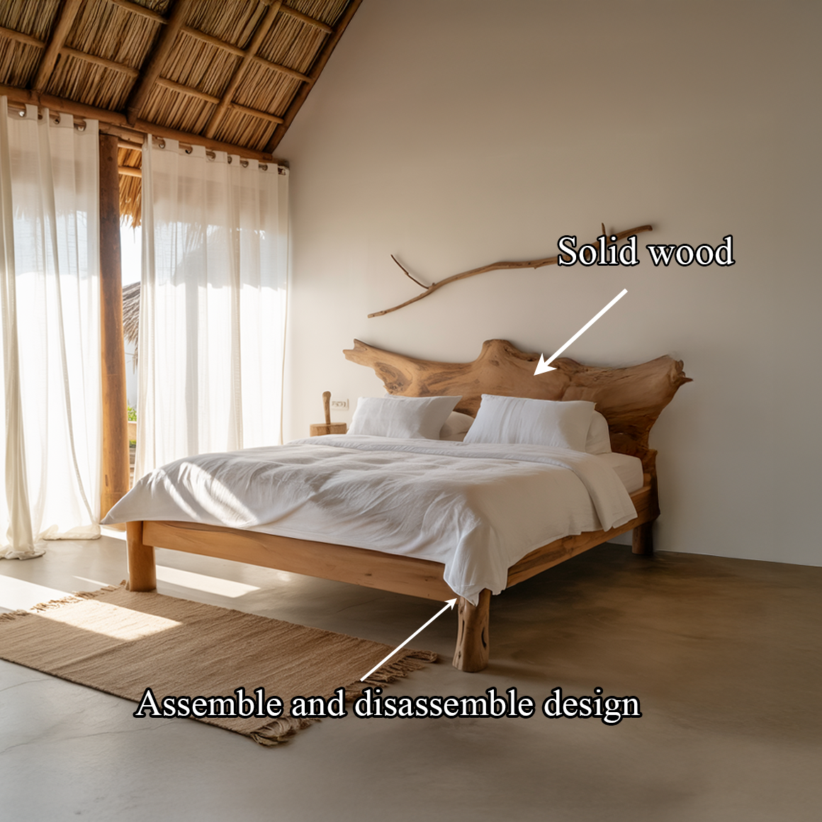 Rustic Live Edge Bed Modern Seaside Bedroom SINLSAWB064