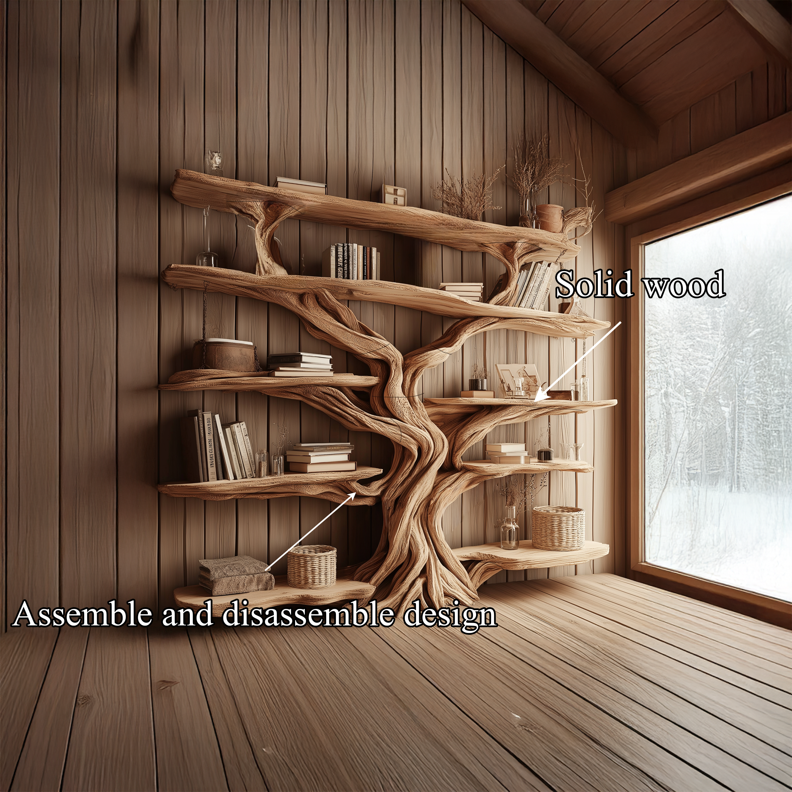 Rustic Tree Bookshelf Entryway Living Room SINLSATB224