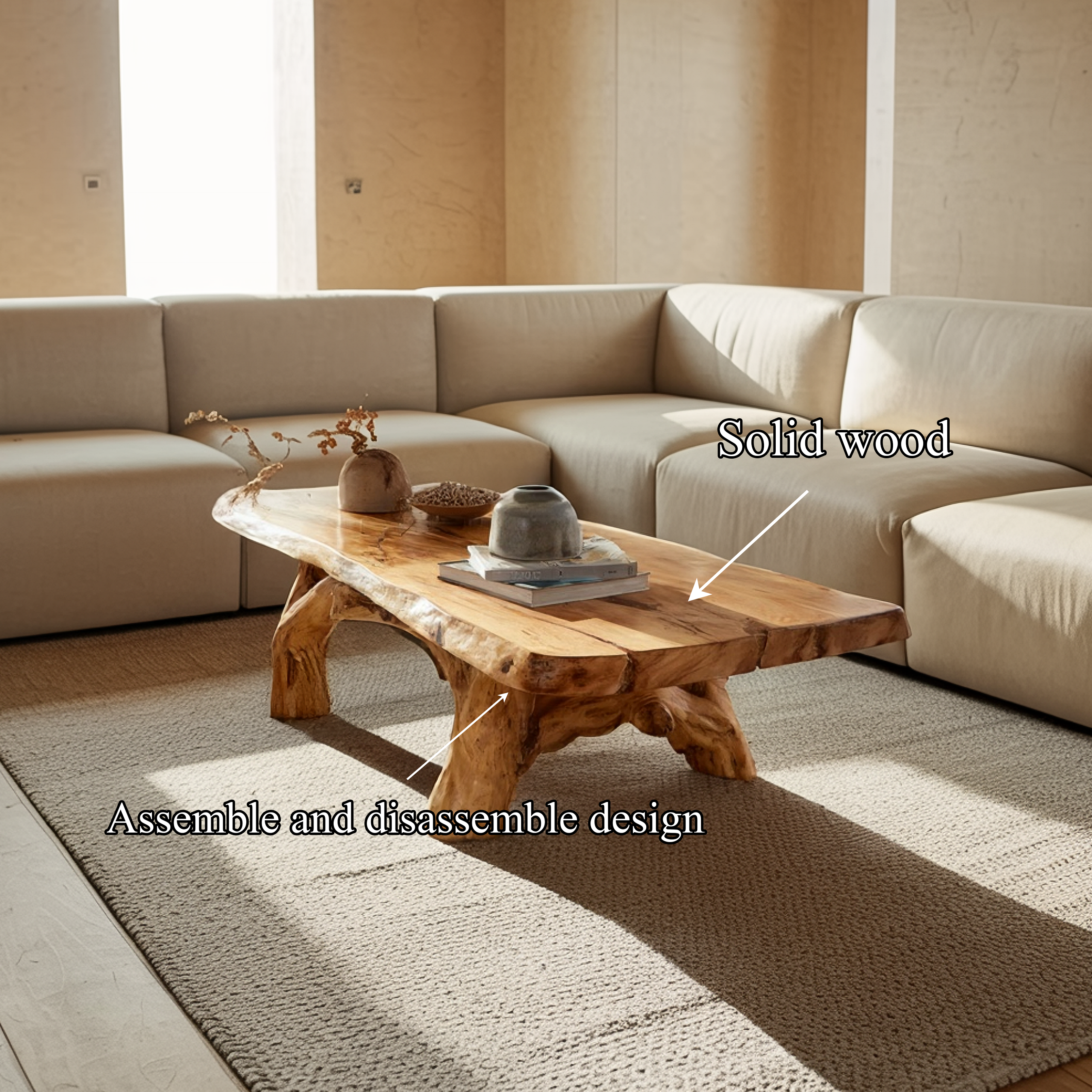 Organic Rustic Solid Wood Coffee Table Earthy Living Room Interior SINLSACF288