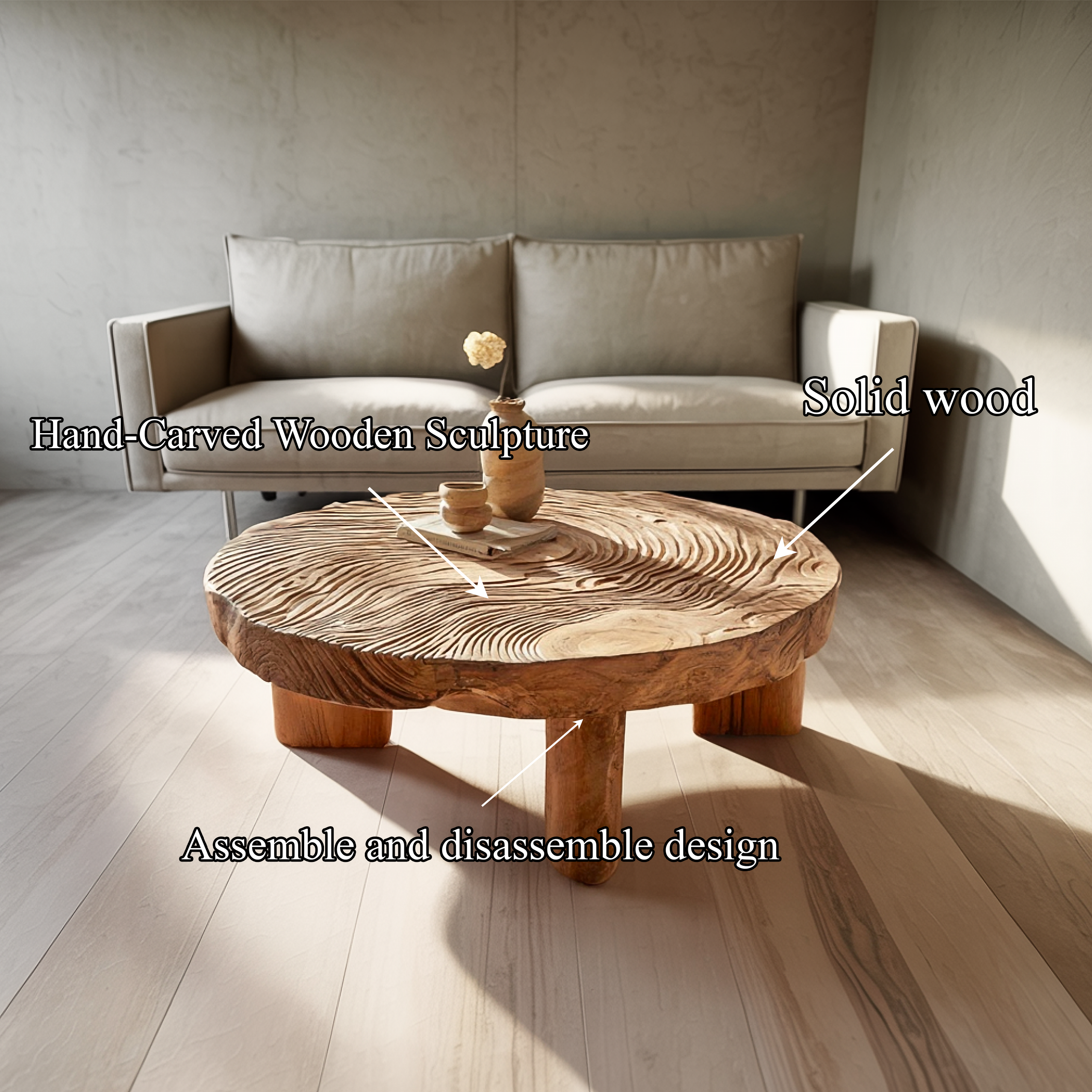 Textured Solid Wood Coffee Table Living Room SINLSACF277