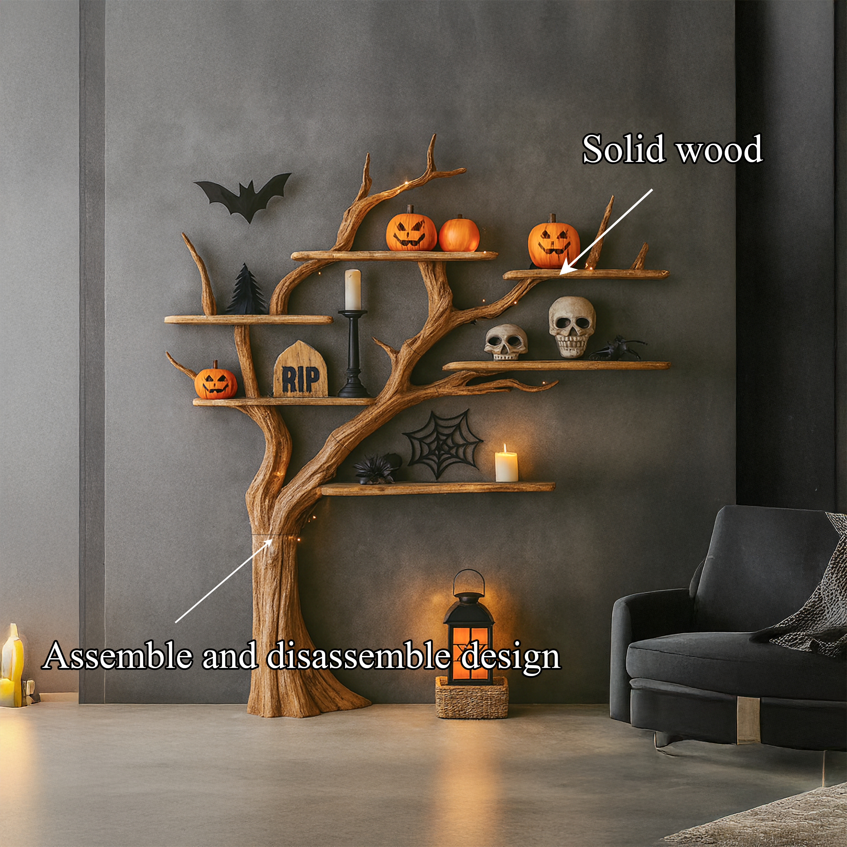Rustic Tree Shelf Living Room Halloween SINLSATB262