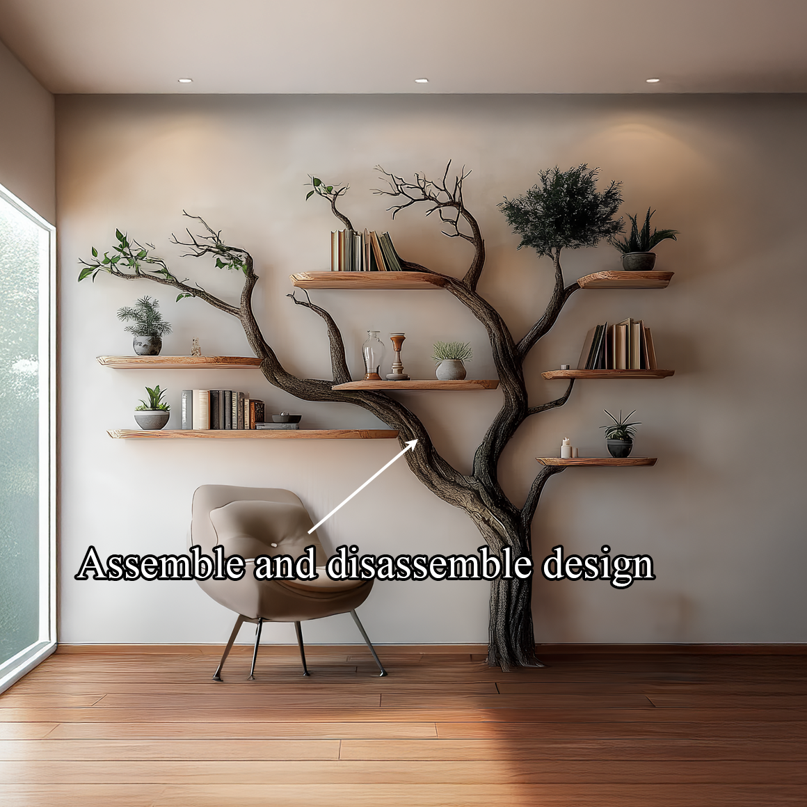 Rustic Tree Bookshelf Living Room Wall Storage SINLSATB306
