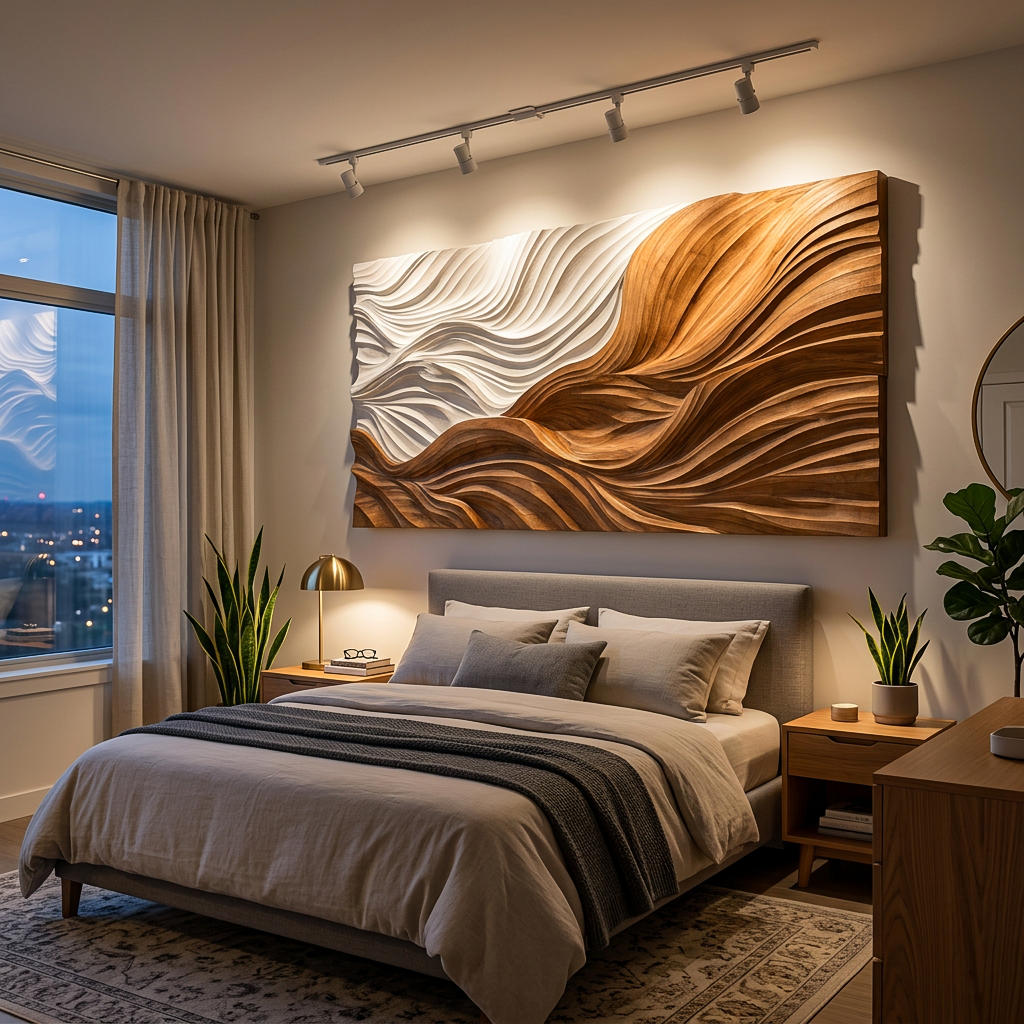 Modern Wooden Wall Art With Carved Wave For Home Decor RTTHTTWA126