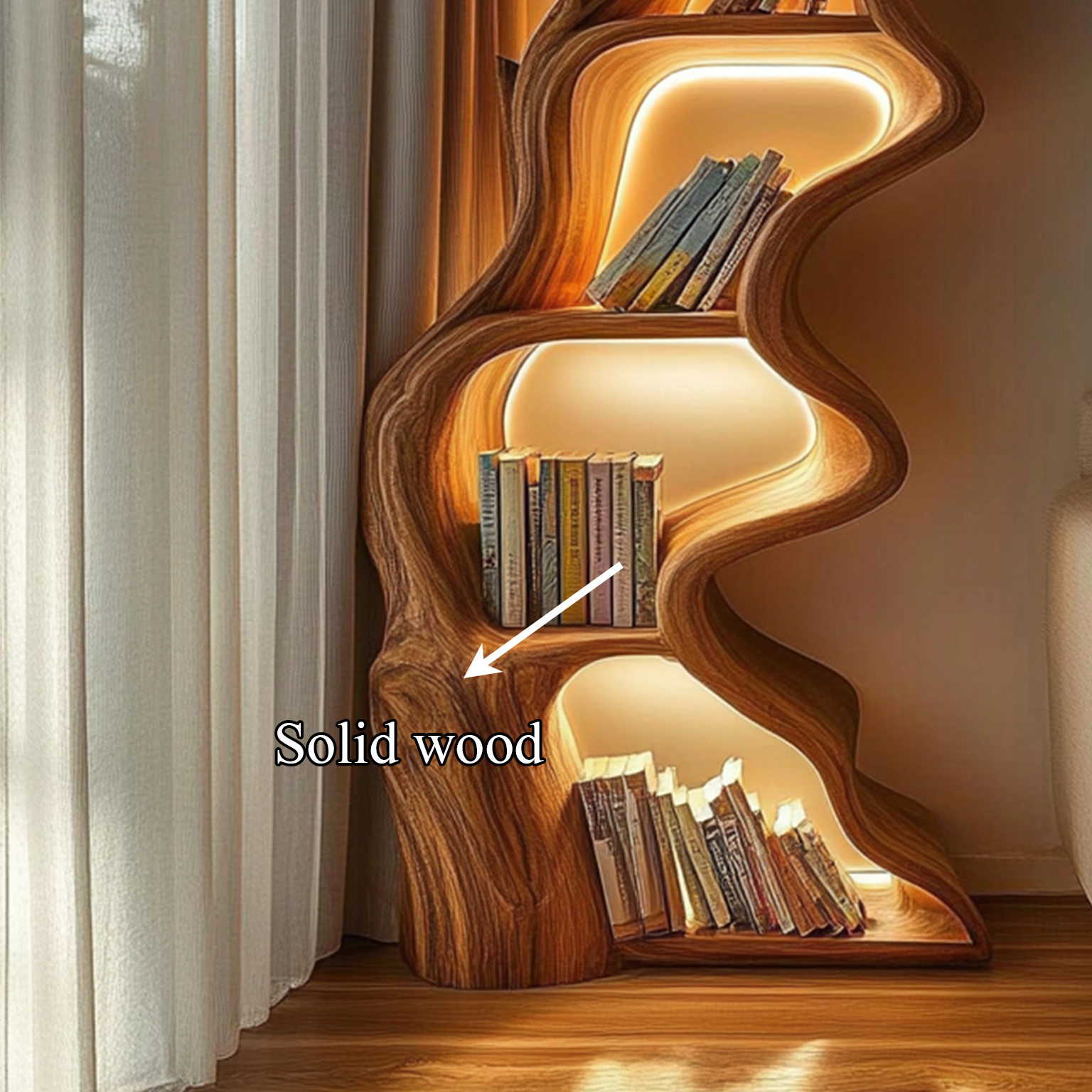 Rustic Tree Bookshelf Solid Wood Live Edge Modern Decor Gift SINLSATB181