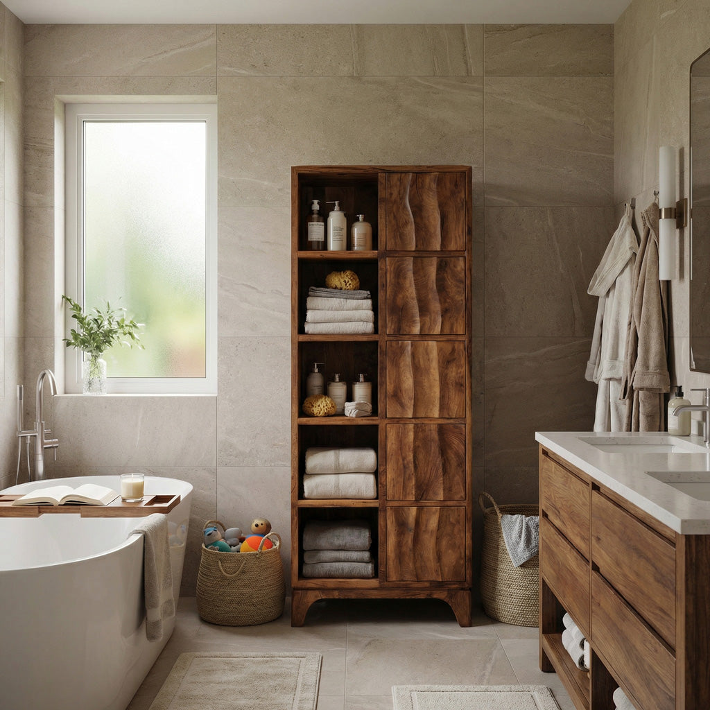 Handcrafted Wooden Bathroom Storage Cabinet For Spa-Inspired Interior RTTHHNBRC028
