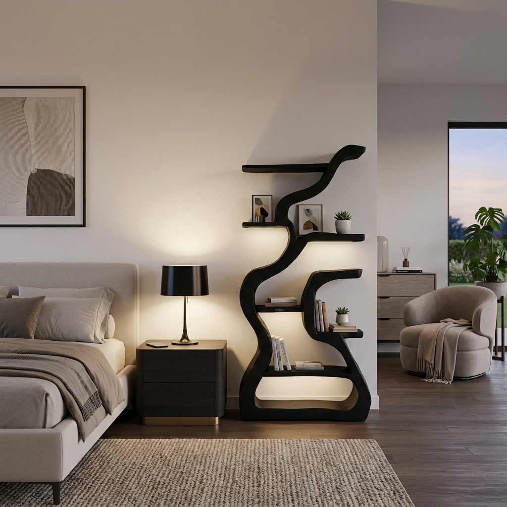 Organic Sculptural Bookshelf With Curved Design For Living Room SITHTTBS033