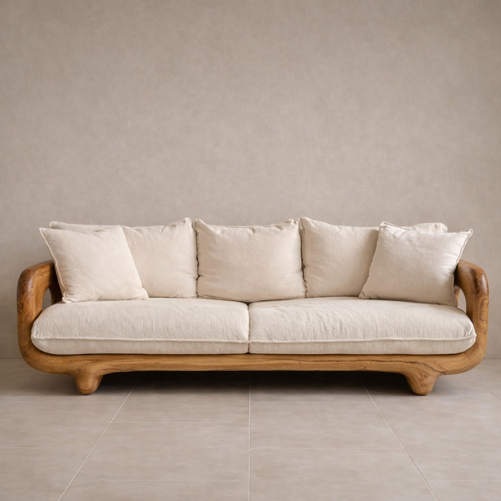 Modern Farmhouse Curved Sofa With Solid Frame For Living Room RTTHHNSFA008
