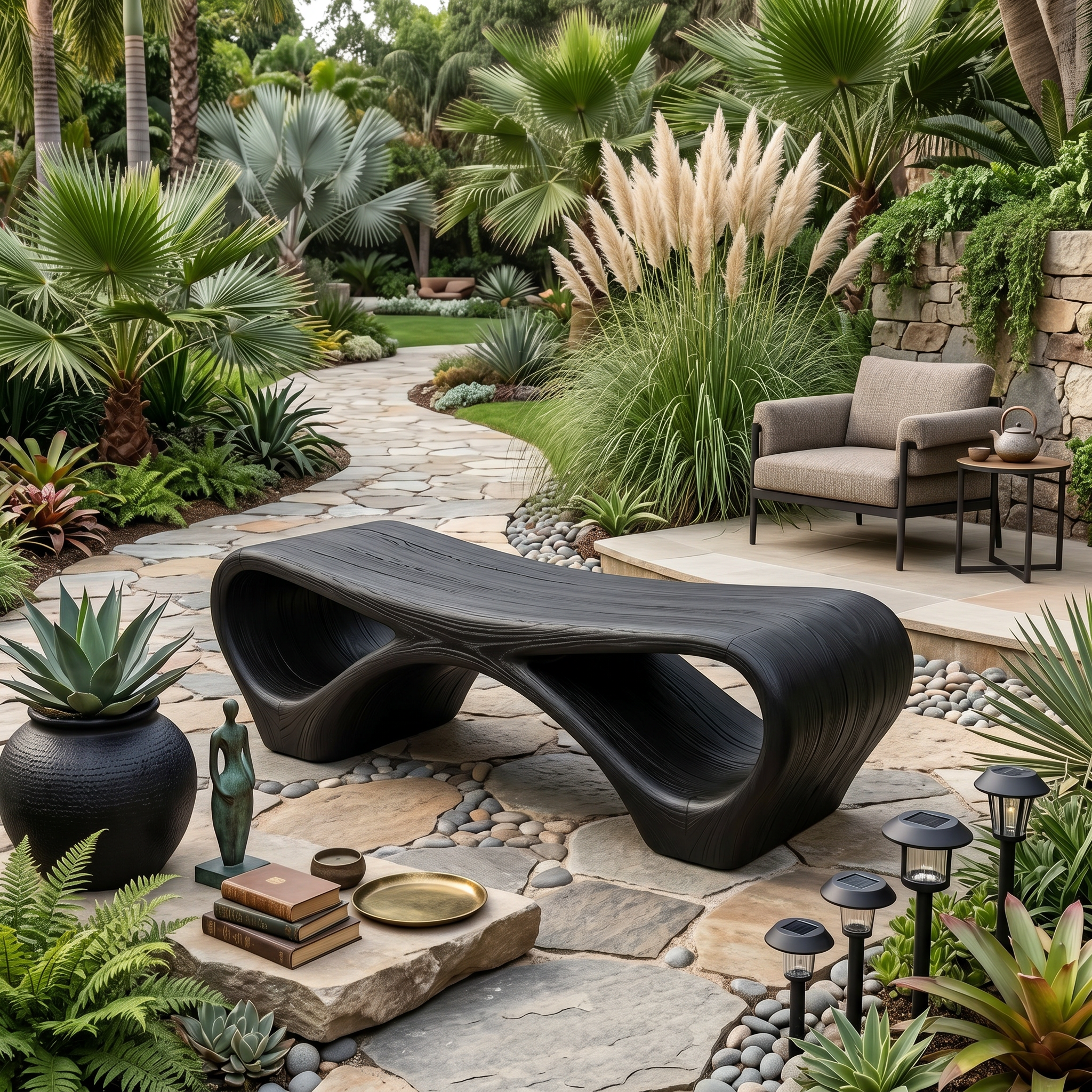 Modern Sculptural Outdoor Bench With Curved Design For Garden SITHTTGDB006