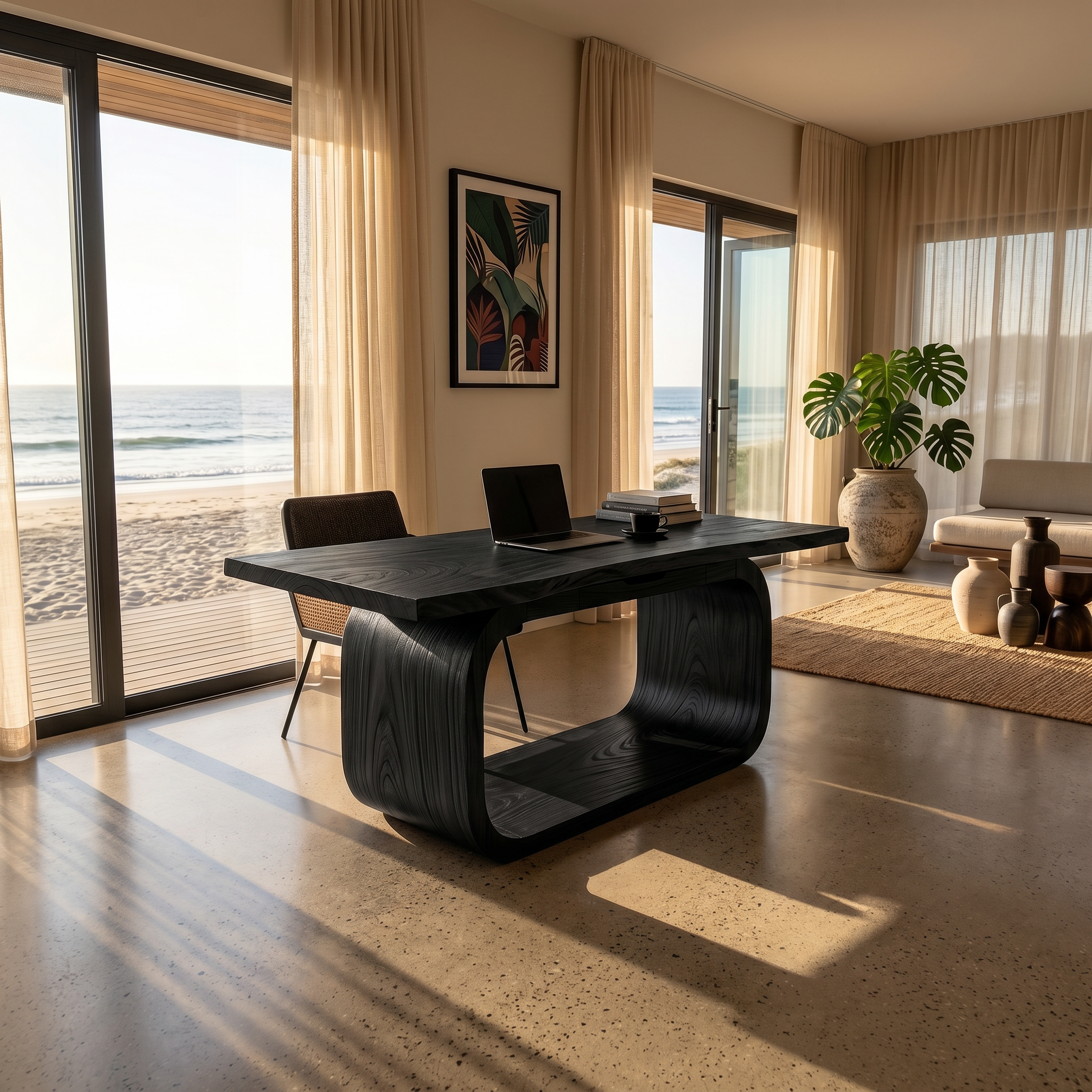 Resort Style Executive Desk With Curved Base For Ocean View Bedroom SILDTTRDE020