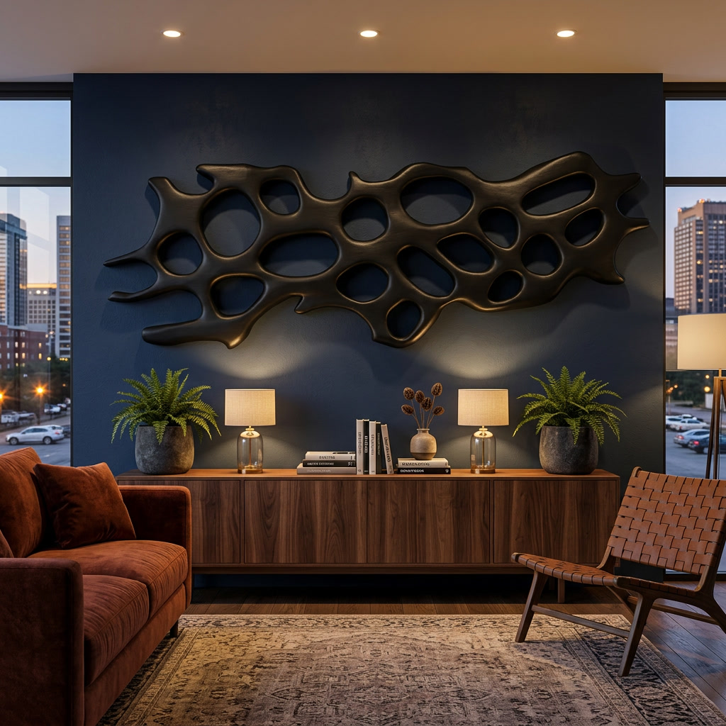 Organic Wall Art Sculpture With Abstract Carving For Living Room SITHTTWA021