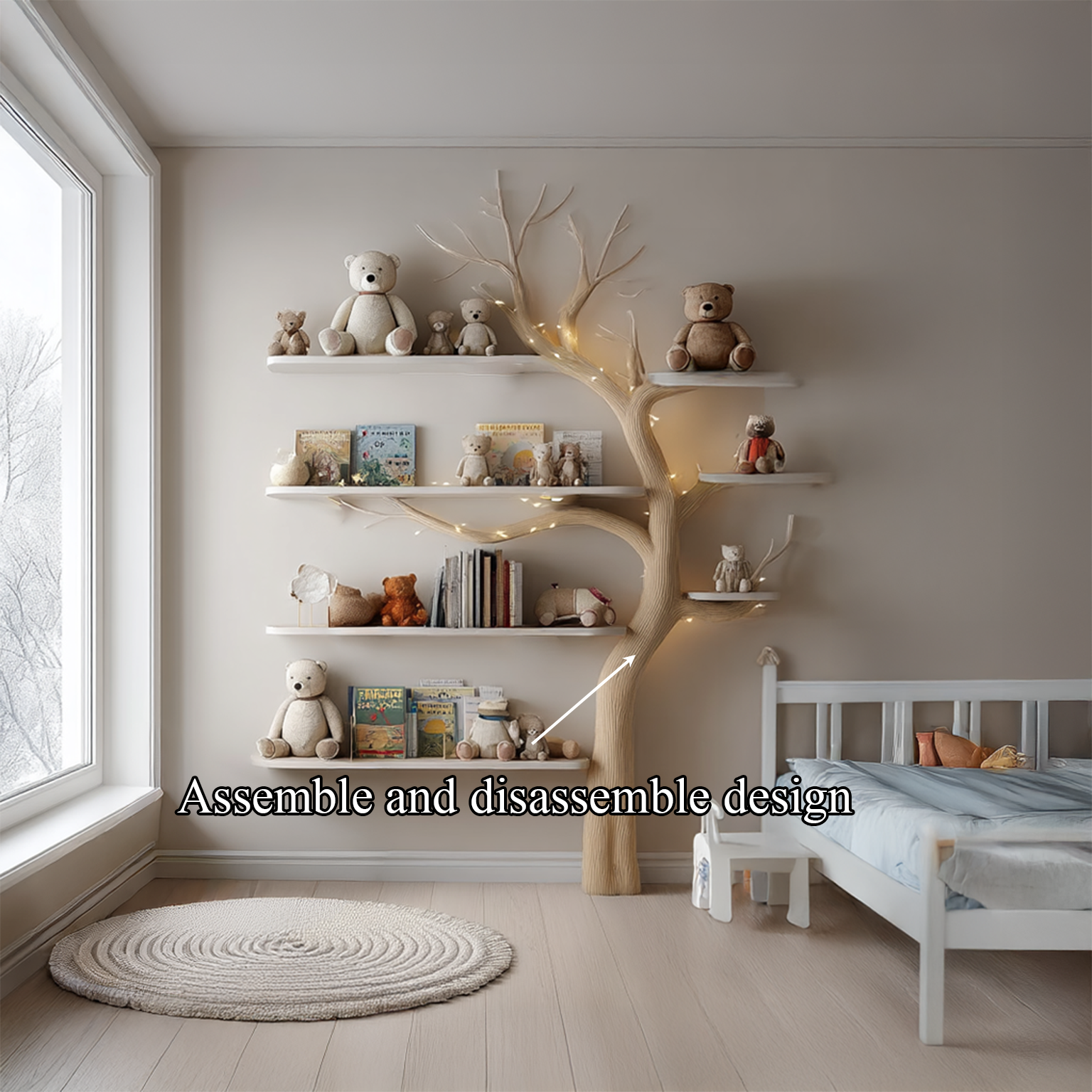 Midcentury Tree Bookshelf Nursery Kids Room SINLSATB254