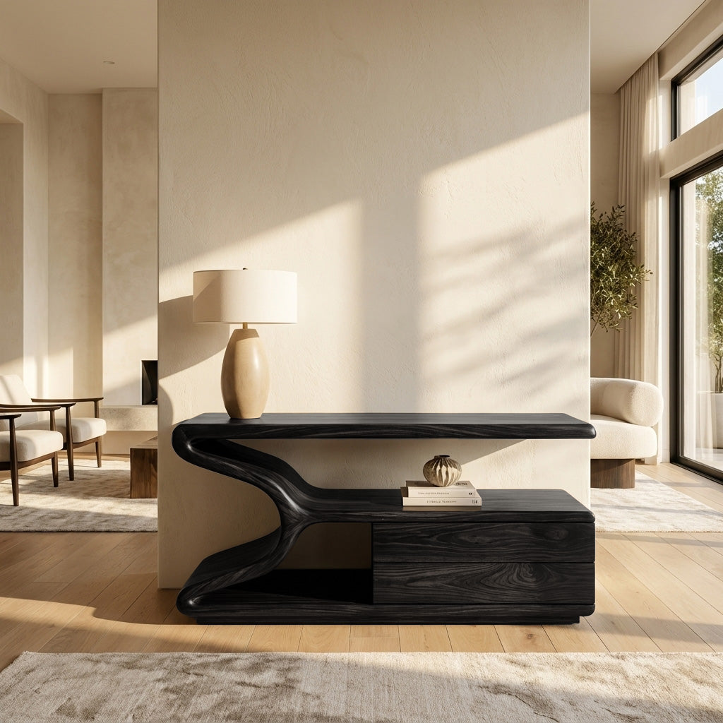 Modern Wooden Console Table With Storage For Statement Living Space RTTHHNCS035