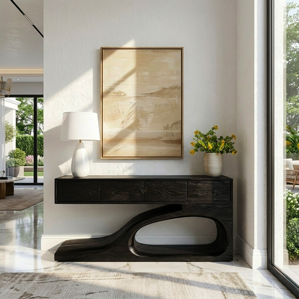 Contemporary Wooden Console Table With Unique Base For Living RTTHHNCS036