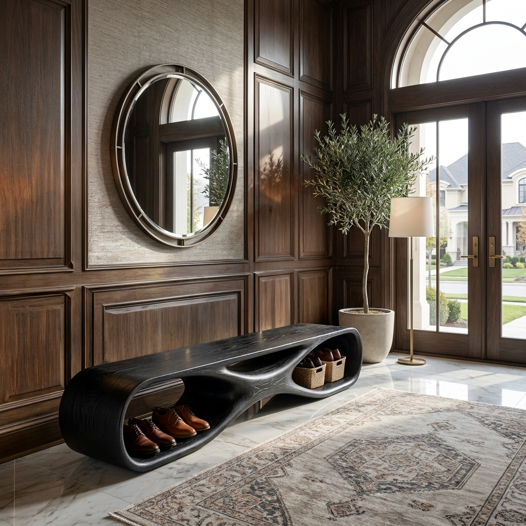 Artistic Wooden Bench With Organic Shape For Hallway RTTHTTCHR094