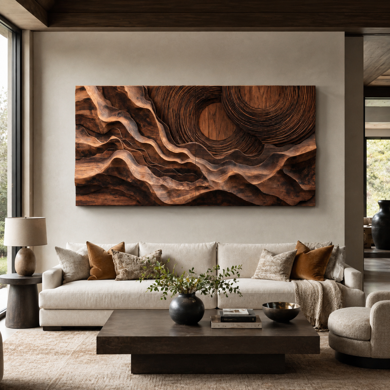 Abstract Sculptural Wood Wall Art With Concentric Circles For Living Room Or Bedroom SITHTTWA005