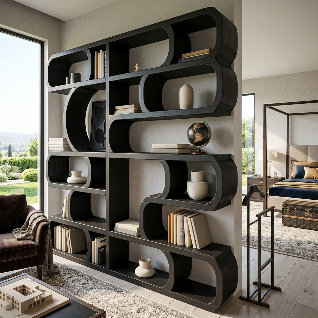 Modern Sculptural Bookshelf With Symmetrical Curves For Living Room Or Office SITHTTBS023