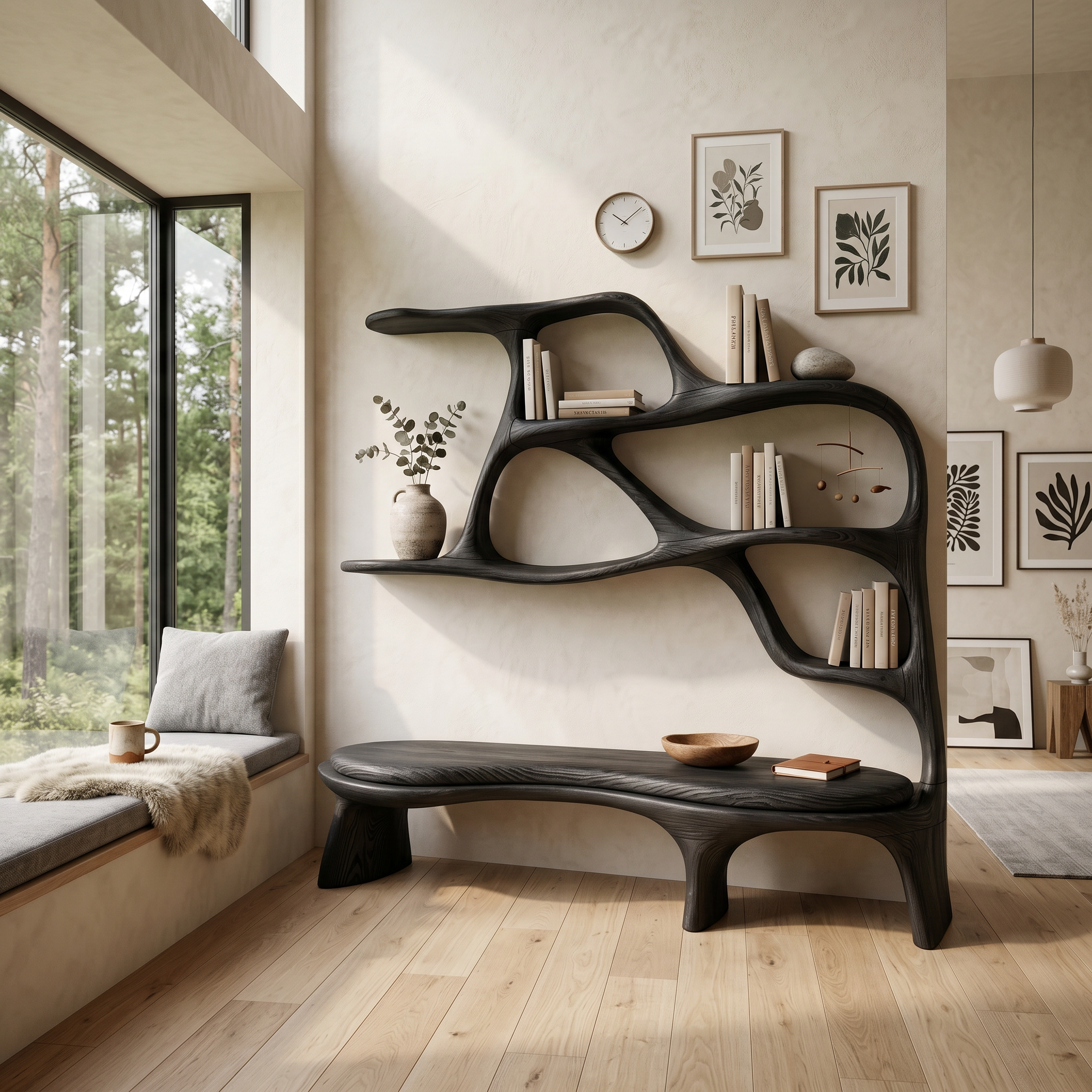 Minimalist Window Seat Bookcase For Modern Bedroom SILDTTNBS058