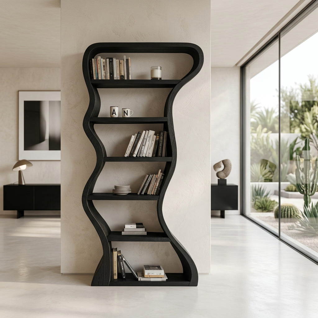 Organic Sculpture Wavy Bookshelf For Living Room Or Office Furniture SITHHNBS068
