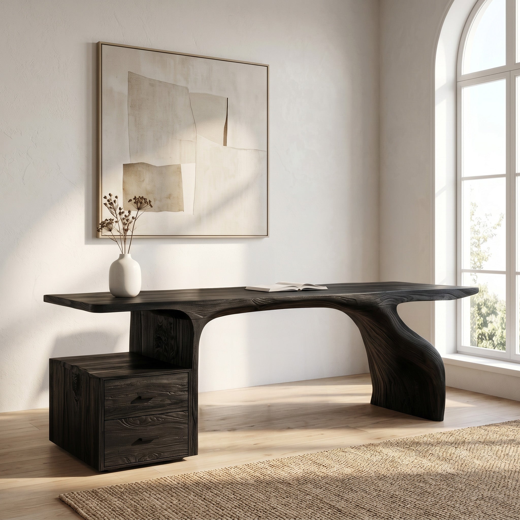 Organic Live Edge Wood Desk With Storage Drawers For Workspace RTTHHNDE098