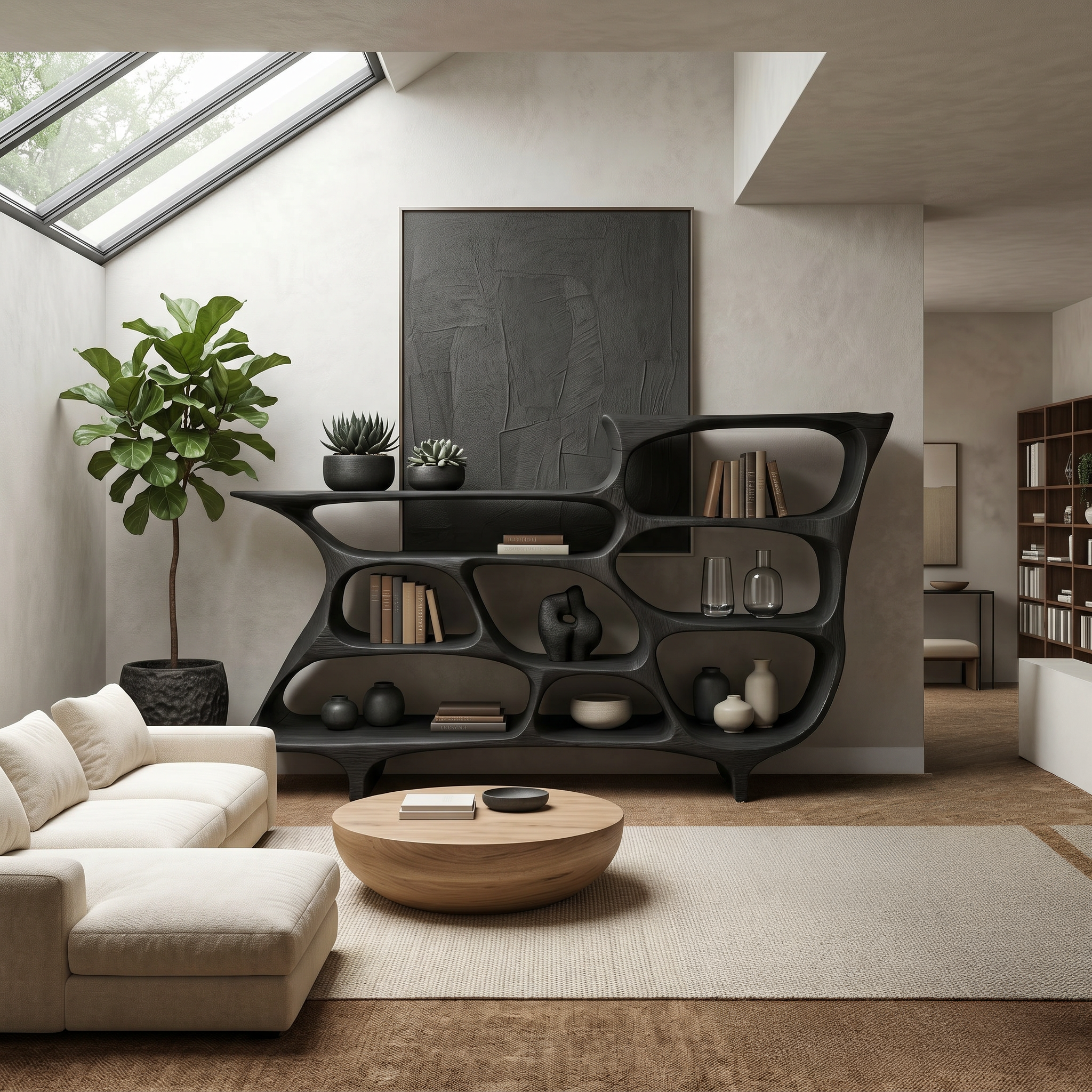 Contemporary Organic Bookshelf With Open Shelves For Living Room Or Office SITHTTBS030