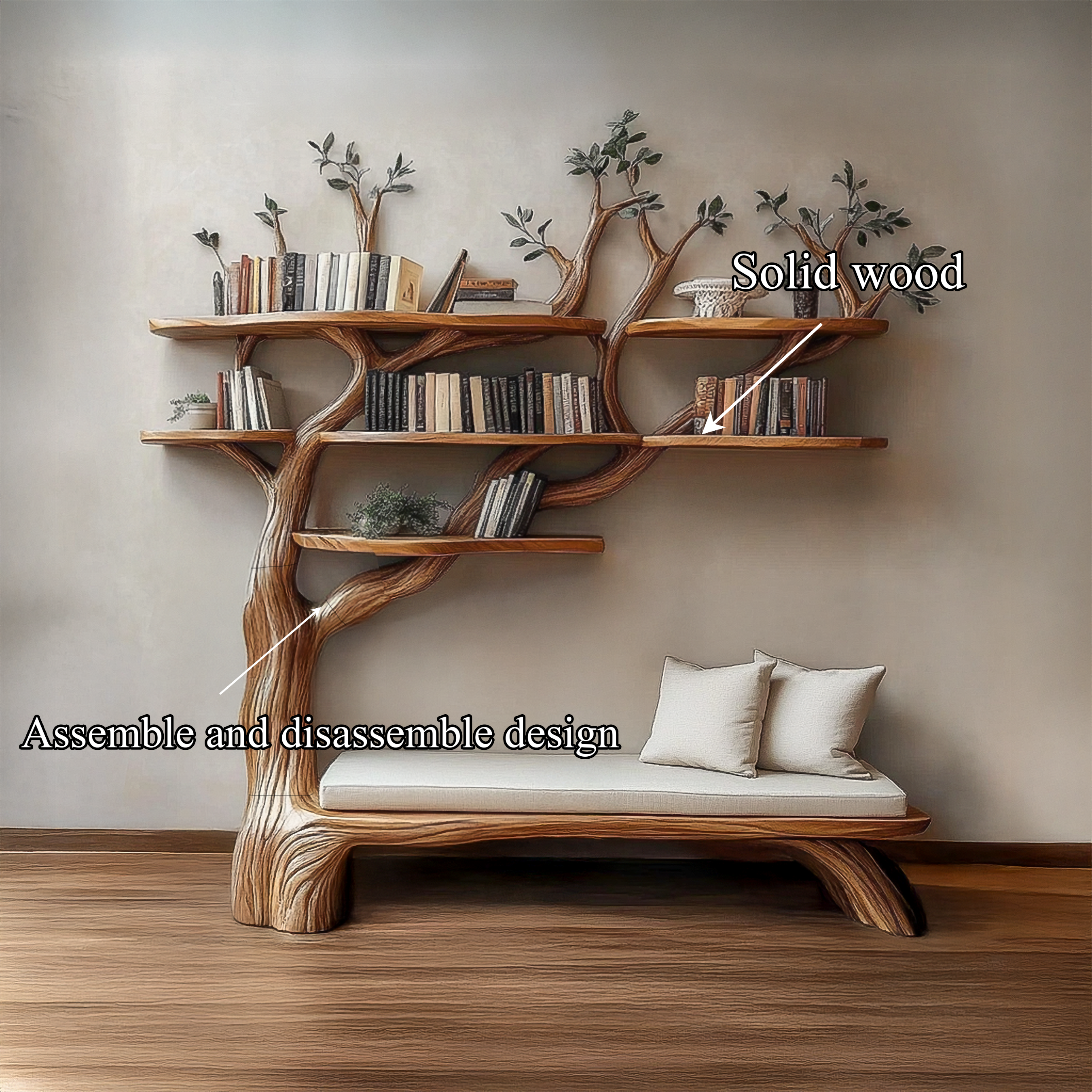 Sculptural Tree Bookshelf Bench Living Room Interior Integrated Display SINLSATB646
