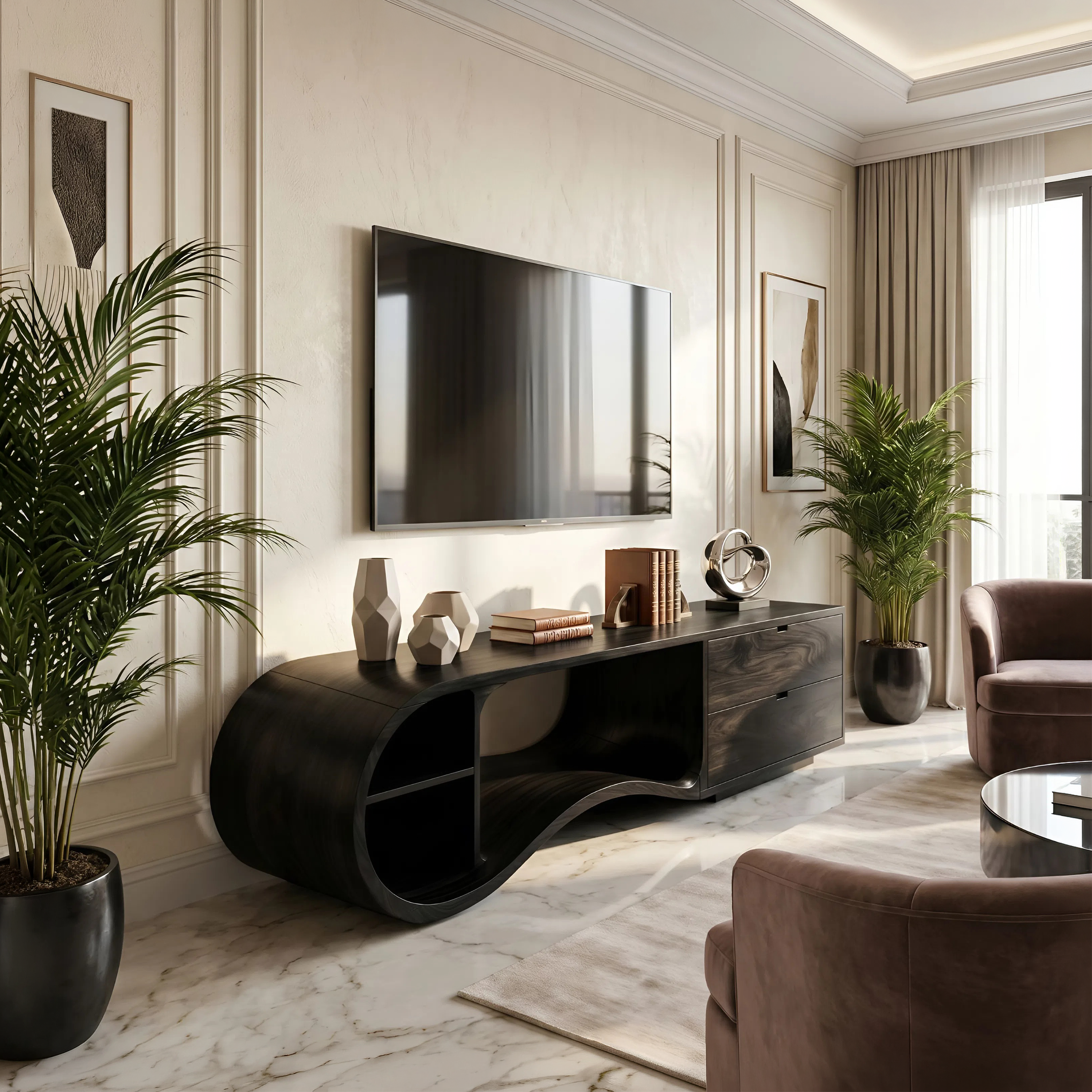 Contemporary Organic TV Cabinet For Living Room SILDTTNTVC127