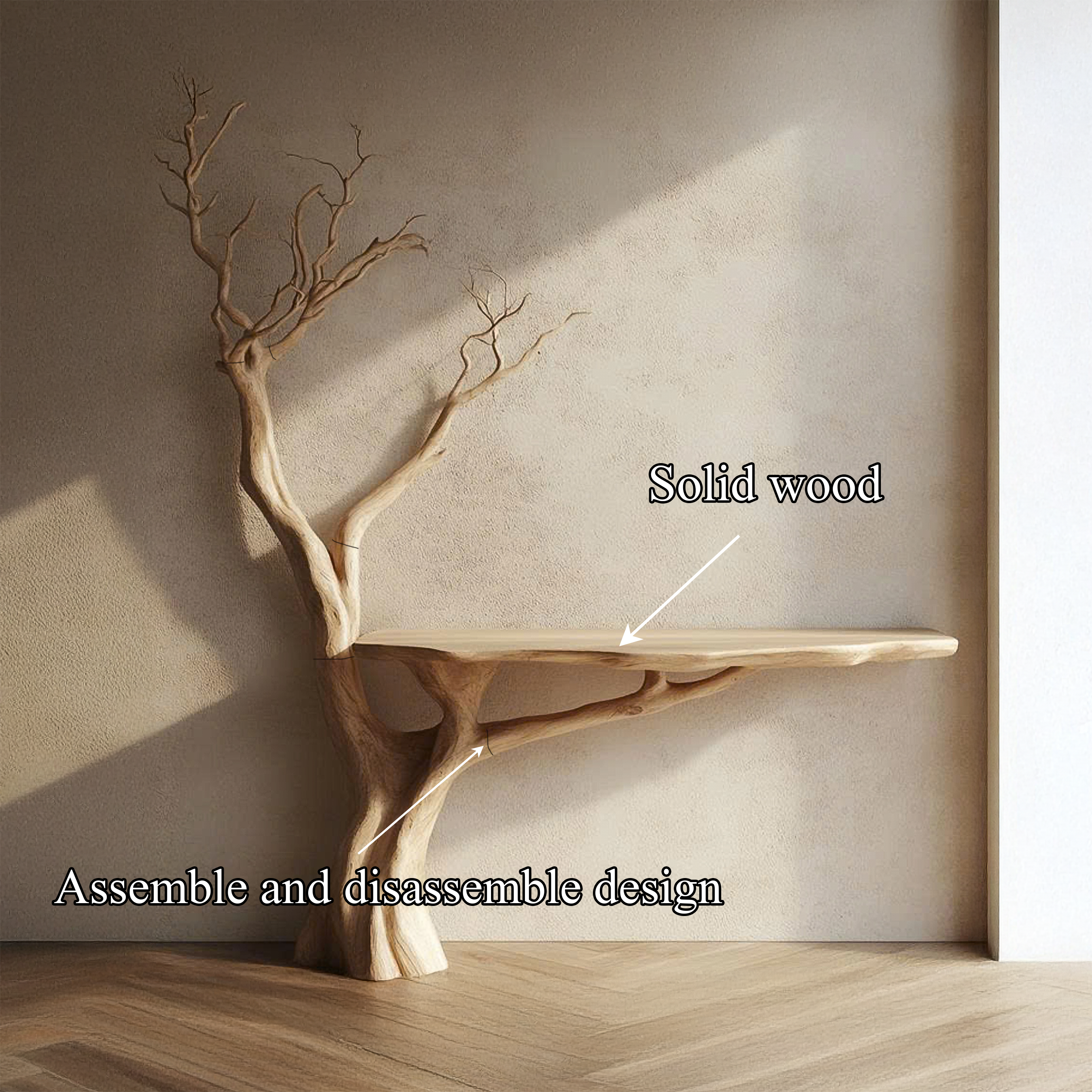 Rustic Console Table Sculpted Wood Tree Hallway Entrance SINLSACS392