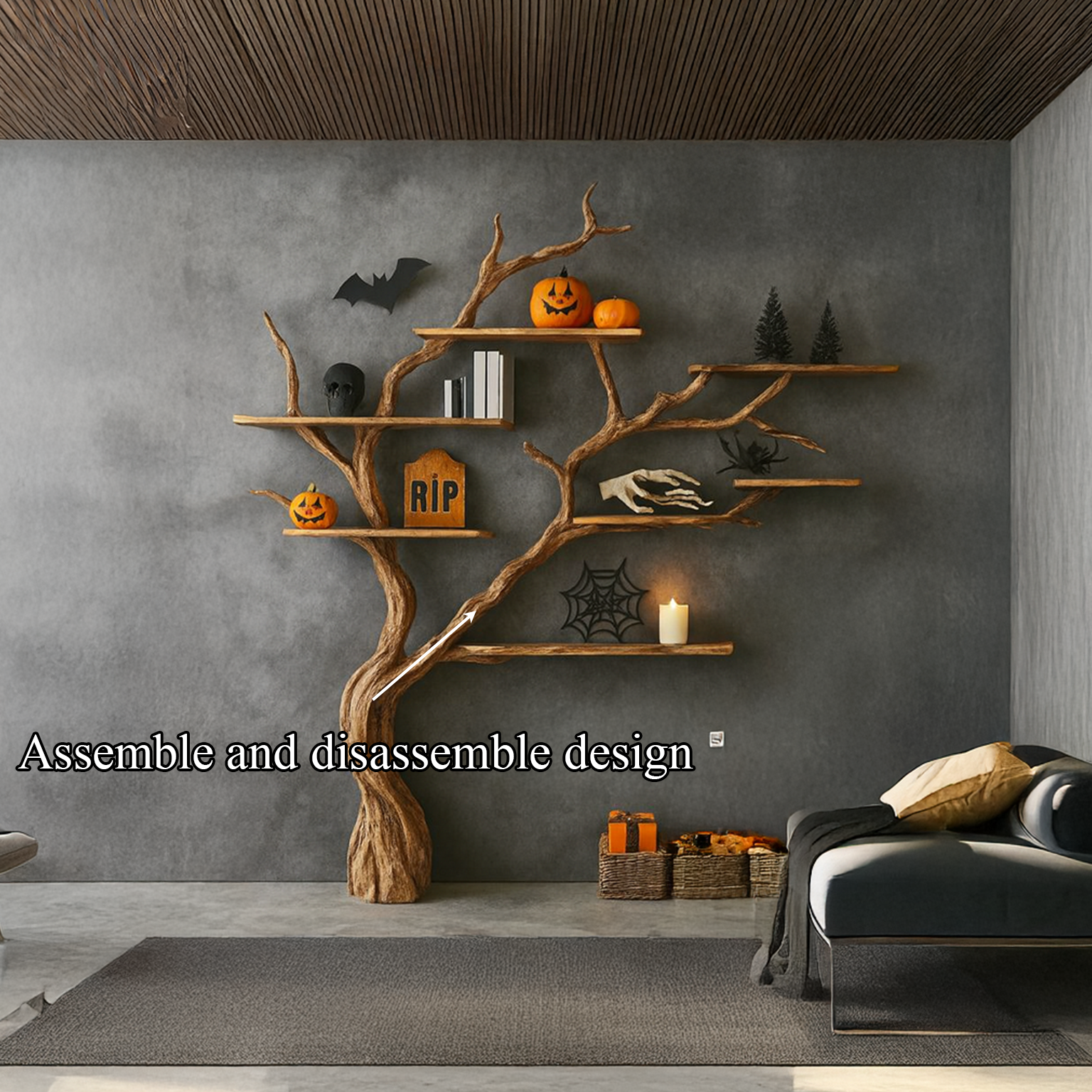 Midcentury Tree Bookshelf Living Room Halloween SINLSATB263