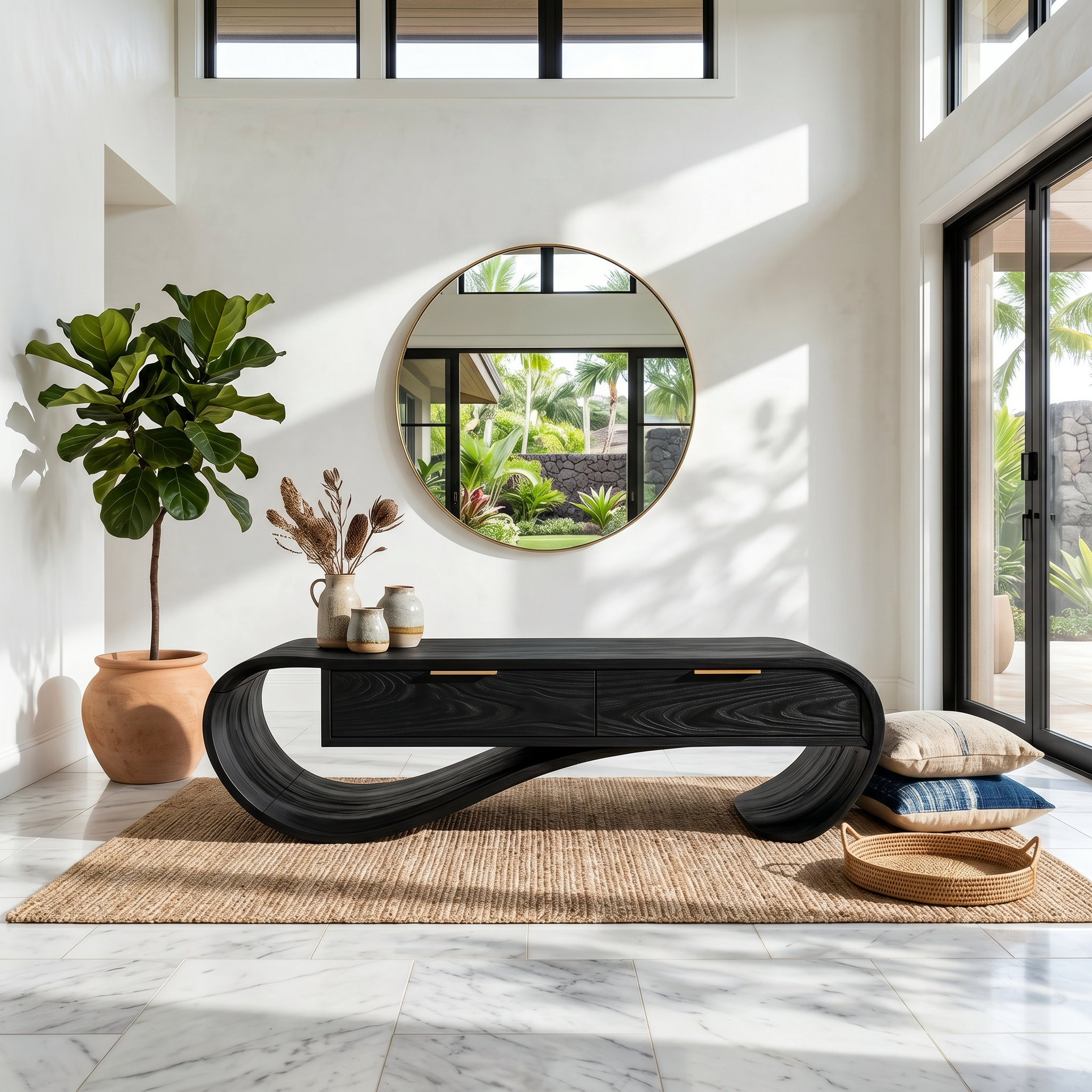 Contemporary Curved Bench With Drawer Storage For Entryway Interior SILDTTNBEN011