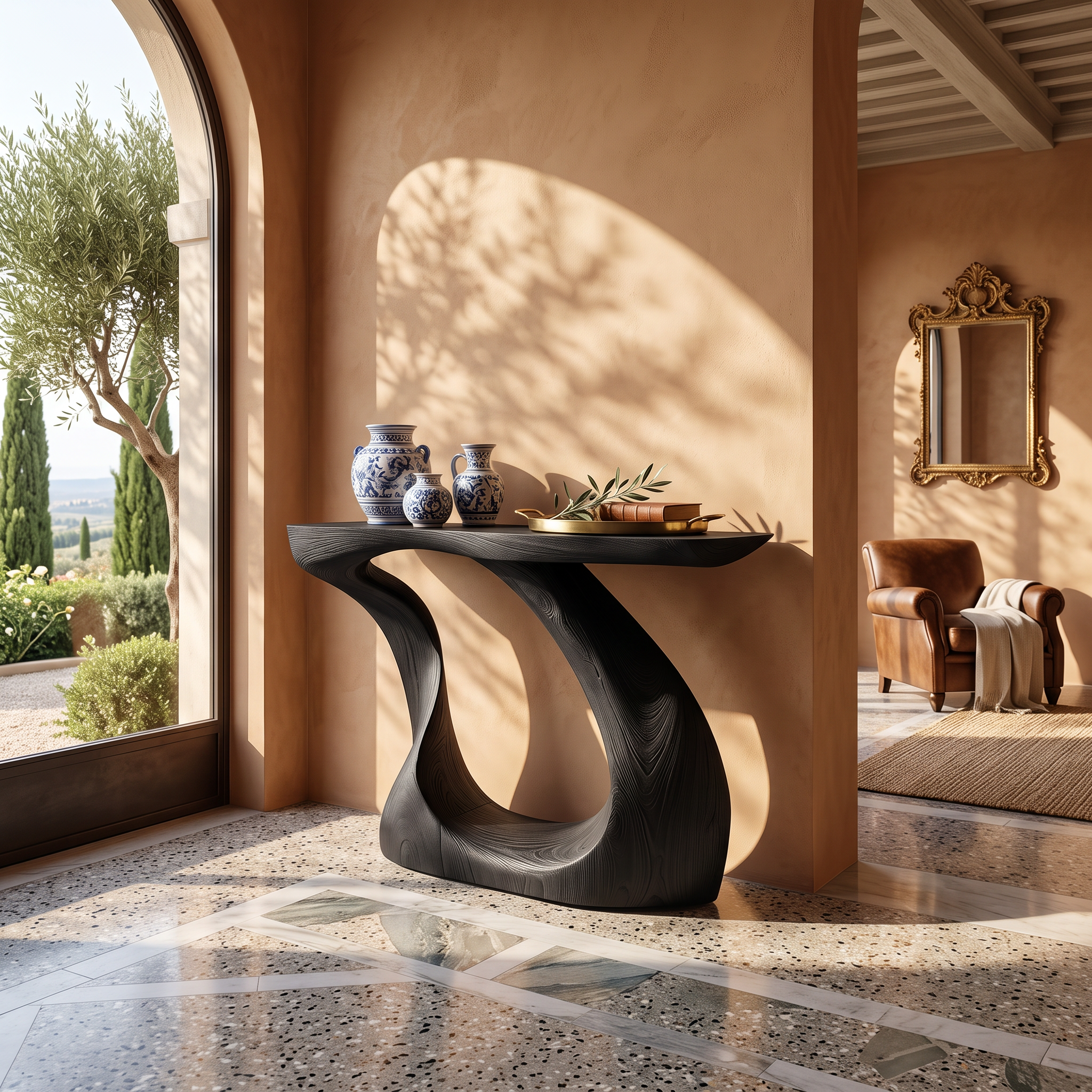 Modern Live Edge Entryway Table Sculptural Wood For Luxury Home Decor SILDTTNCS071