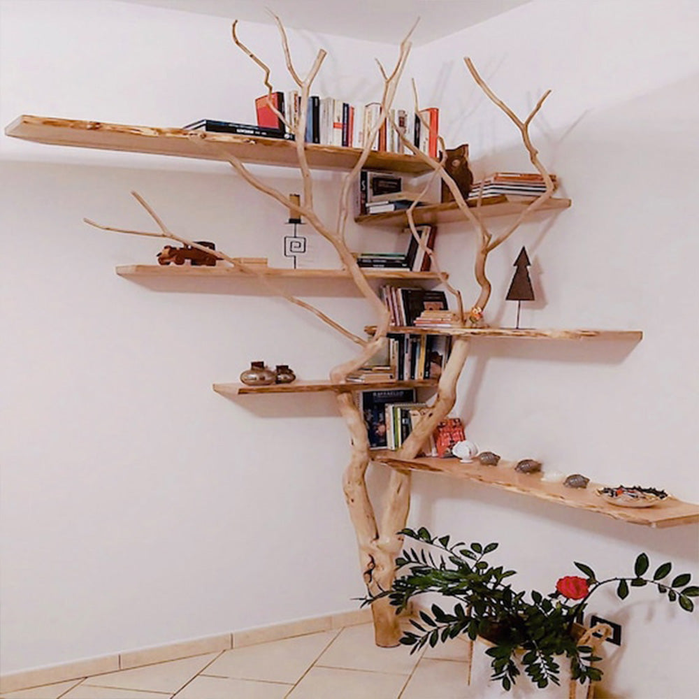 Natural Tree Branch Corner Shelf Wood Bookcase Wall Custom Cat Tree SINLTB020