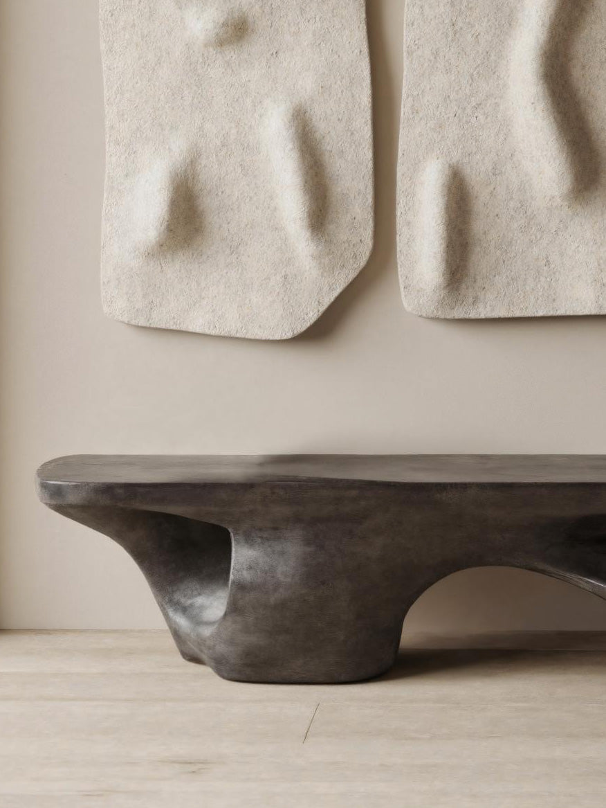 Contemporary Sculptural Bench With Carved Design For Living Room SITHHNCHR041
