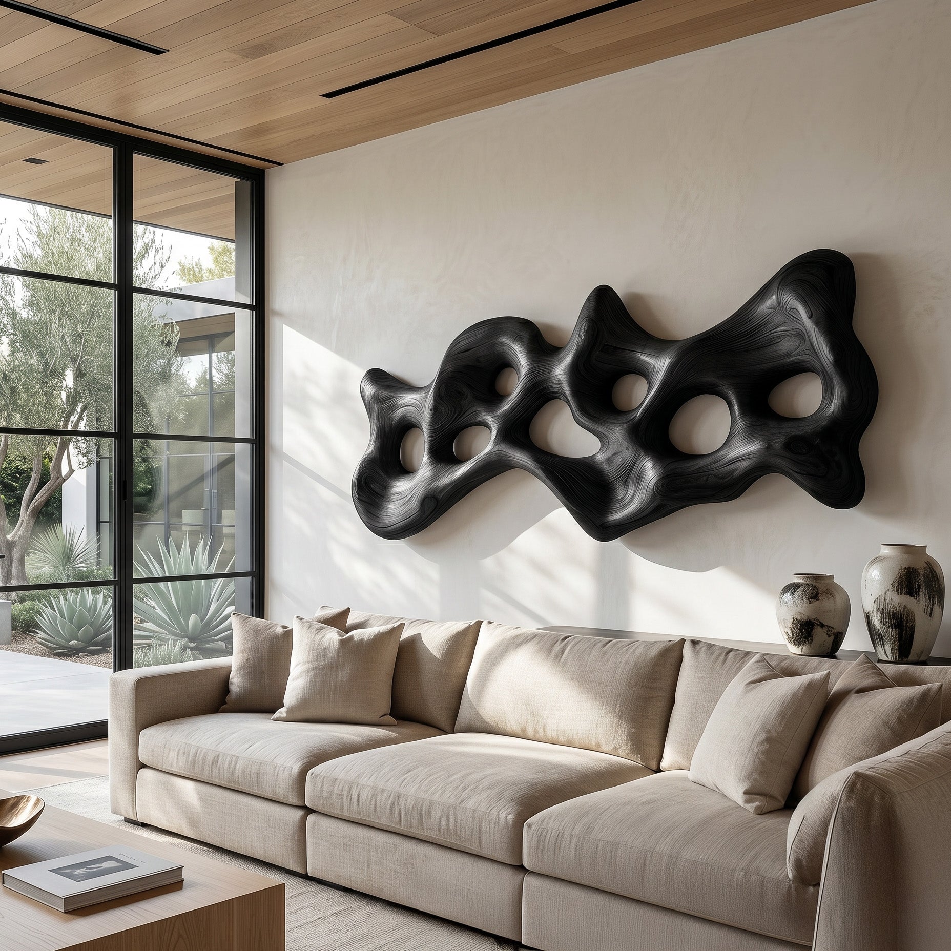 Organic Wall Art Sculpture With Carved Design For Living Room SITHHNWA012