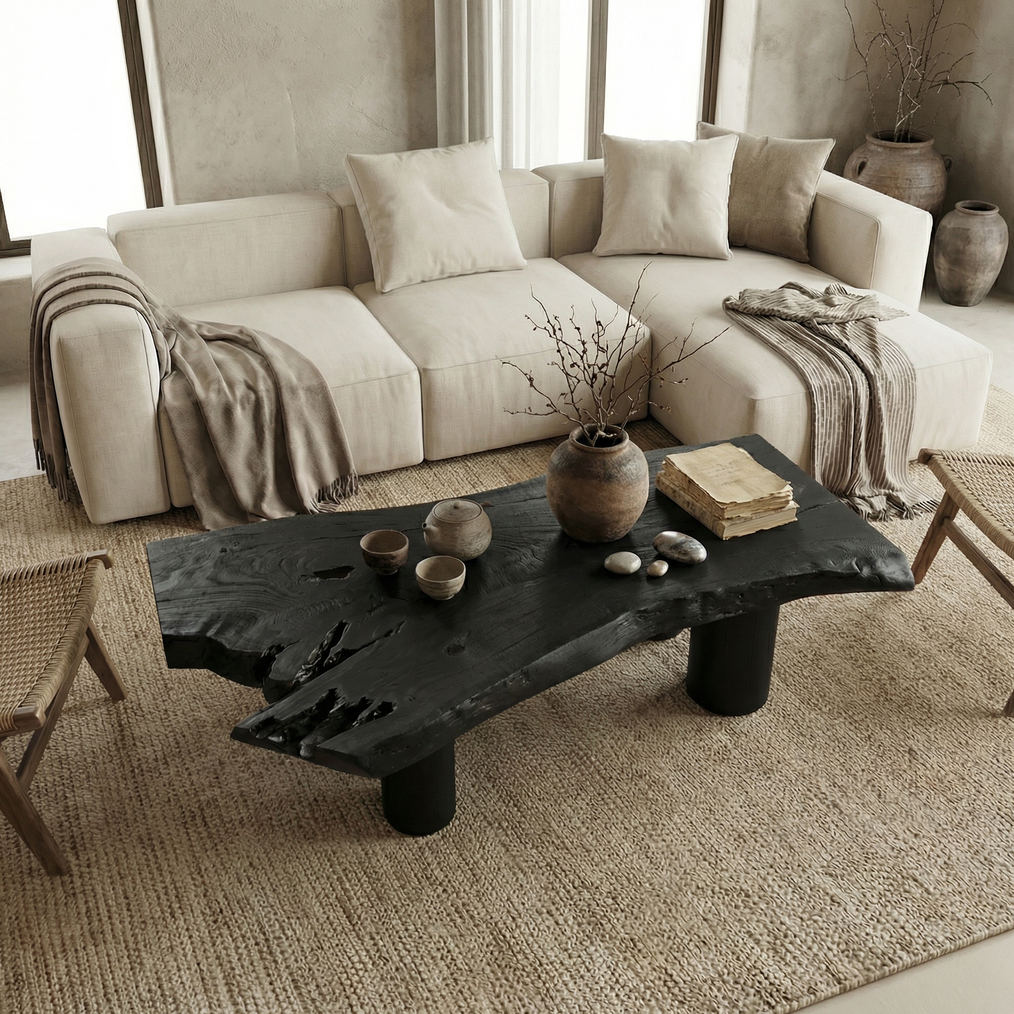Organic Rustic Wood Coffee Table For Living Room SINLSACF350