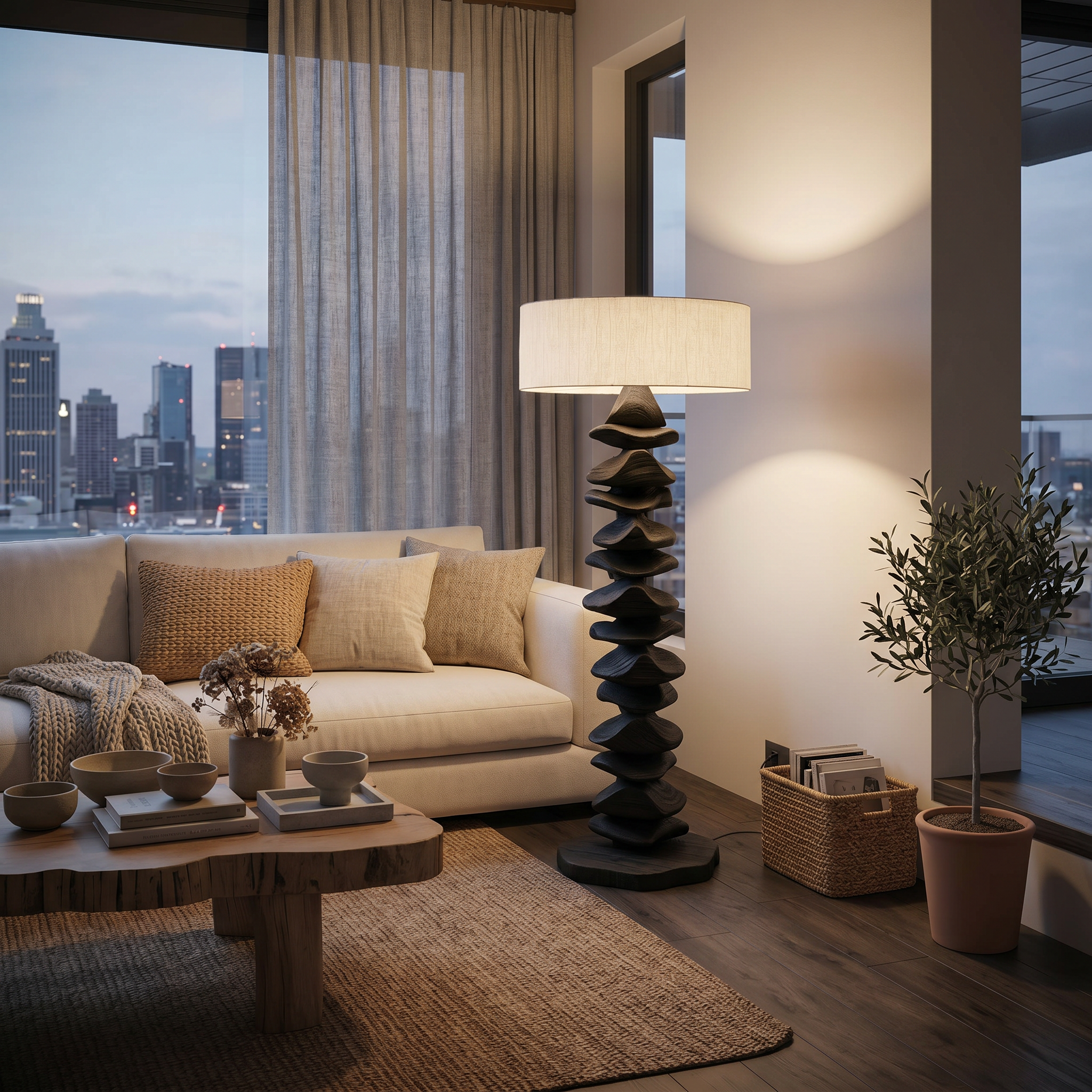 Handcrafted Sculptural Floor Lamp With Carved Base For Living Room SITHTTLAM015
