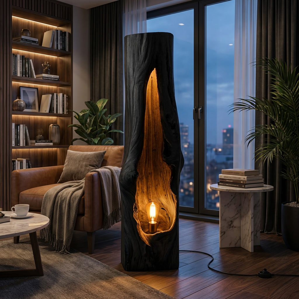 Rustic Wooden Floor Lamp Sculptural Design For Cozy Bedroom RTTHTTLAM047