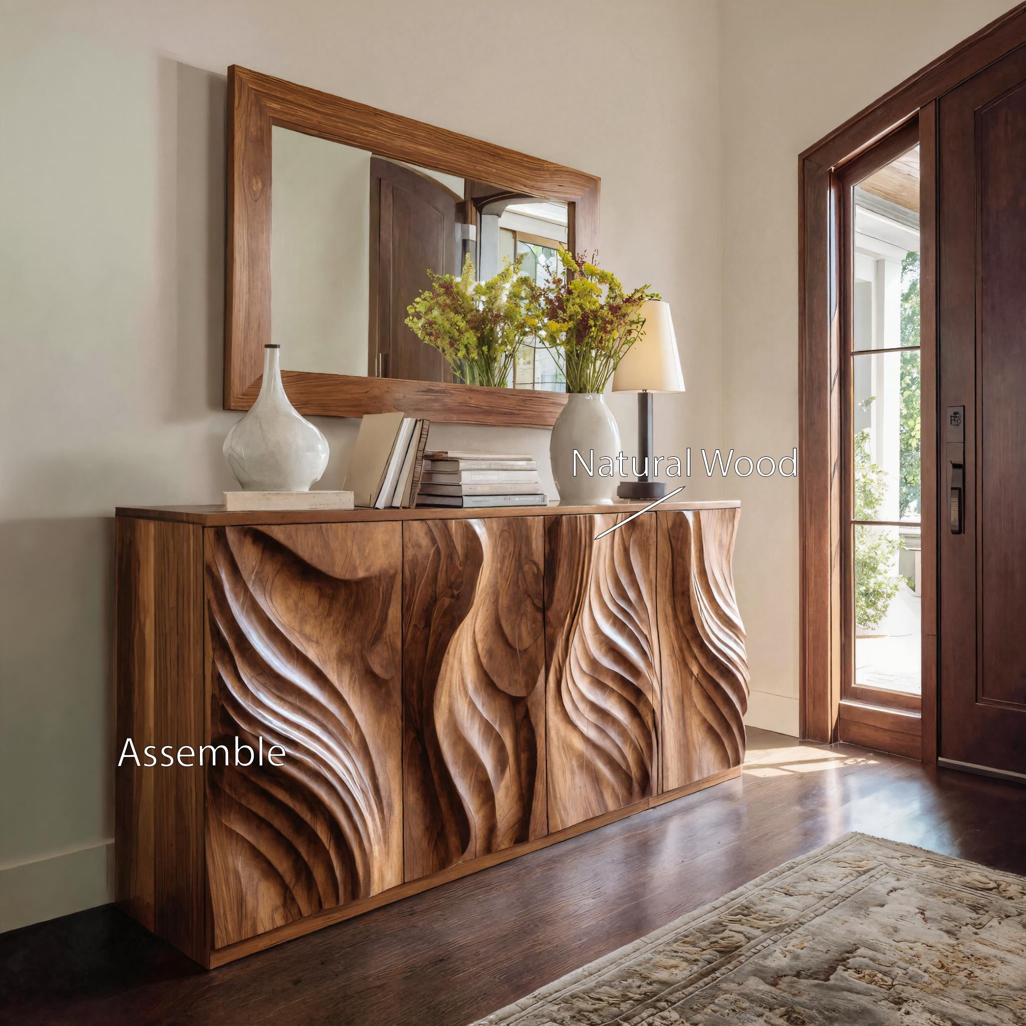 Luxury Credenza Sculpted Door Storage Furniture For Living RTTHHNSD006